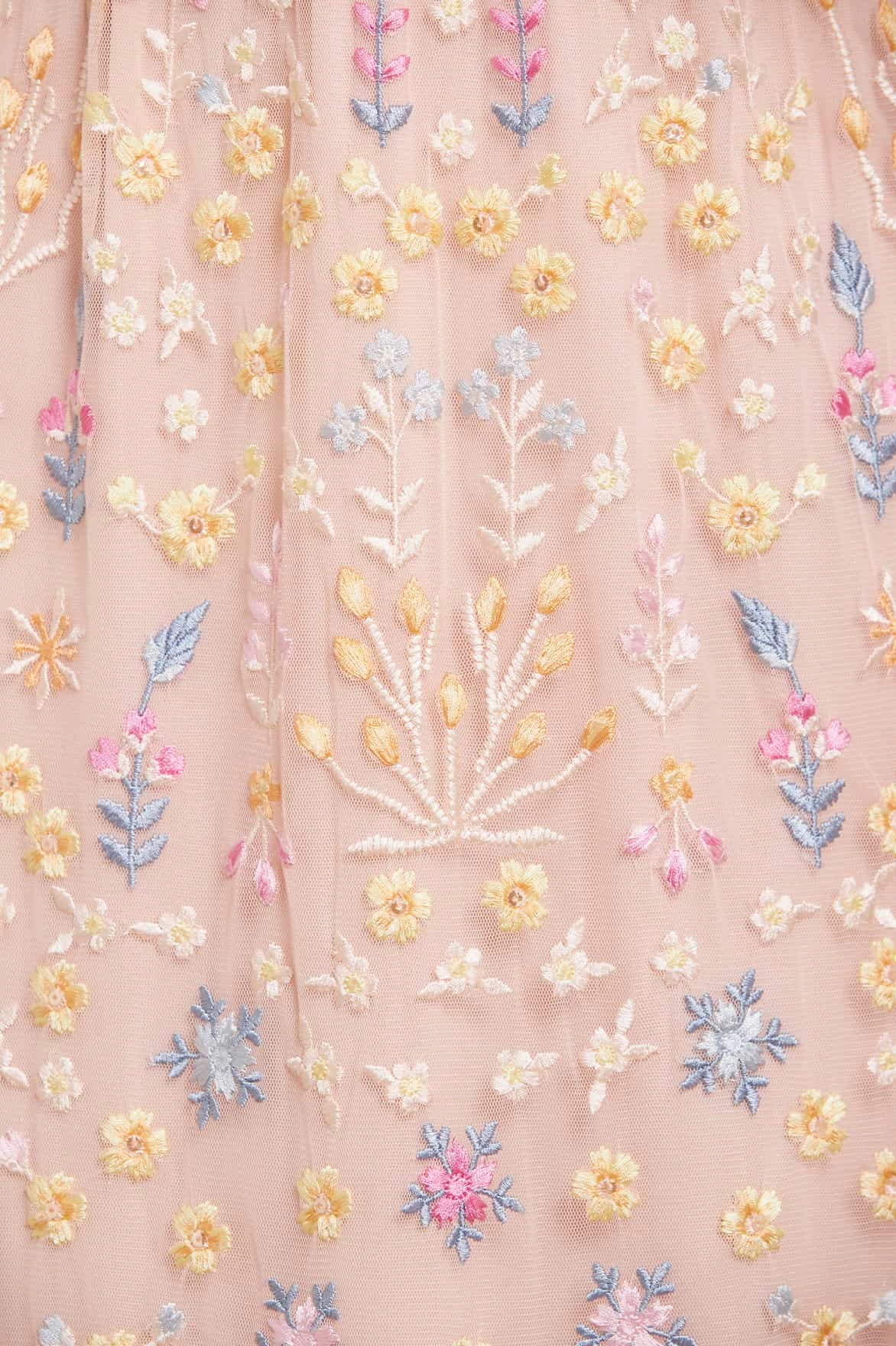 Tailored Elegance Flowerbed Embroidery Ankle Gown