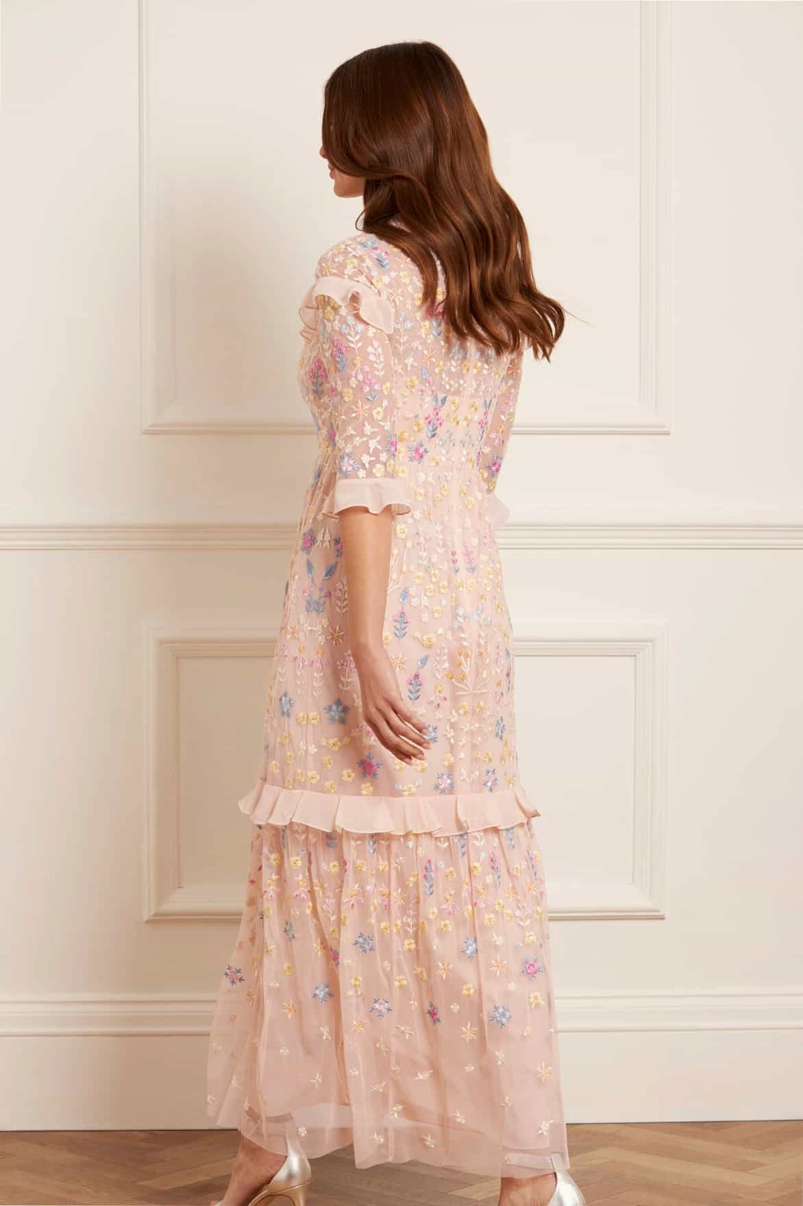 Soft Touch Hidden Pocket Flowerbed Embroidery Ankle Gown