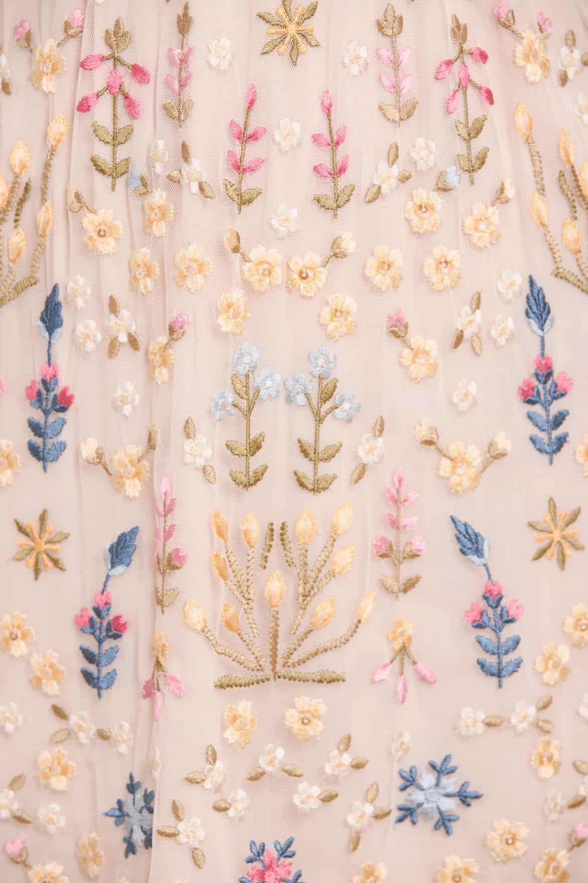 Satin Soft Flowerbed Embroidery Mini Dress