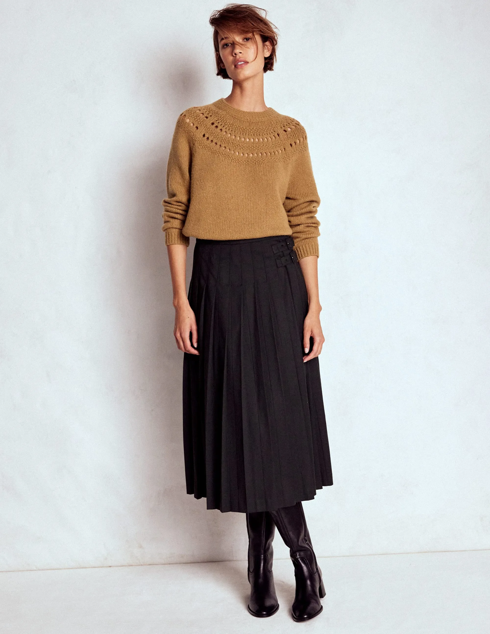 Stretch Knit Backing Evening Wear Fluffy Chunky Jumper-Camel Melange