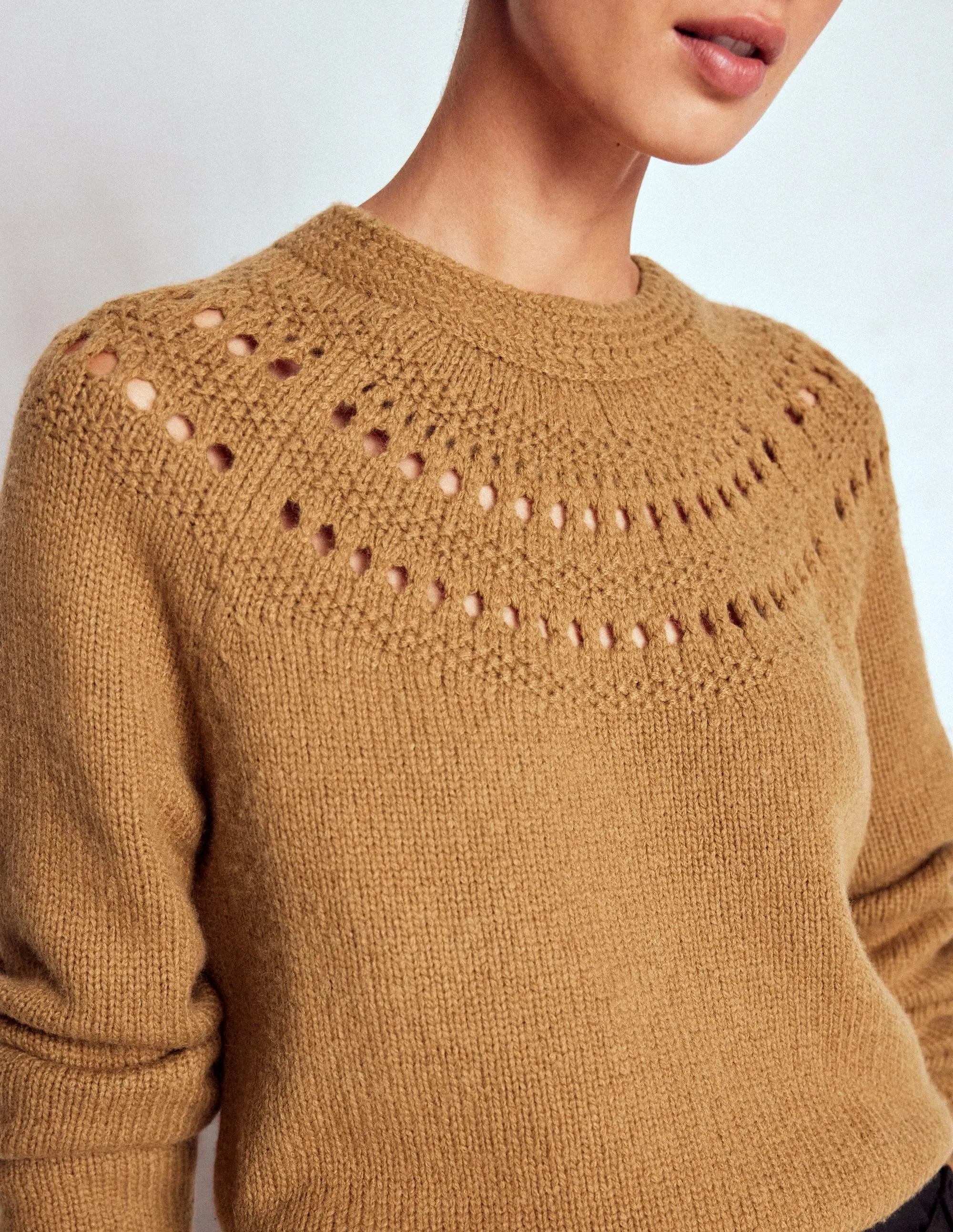 Bonded Hem Technology Cold Ready Fluffy Chunky Jumper-Camel Melange