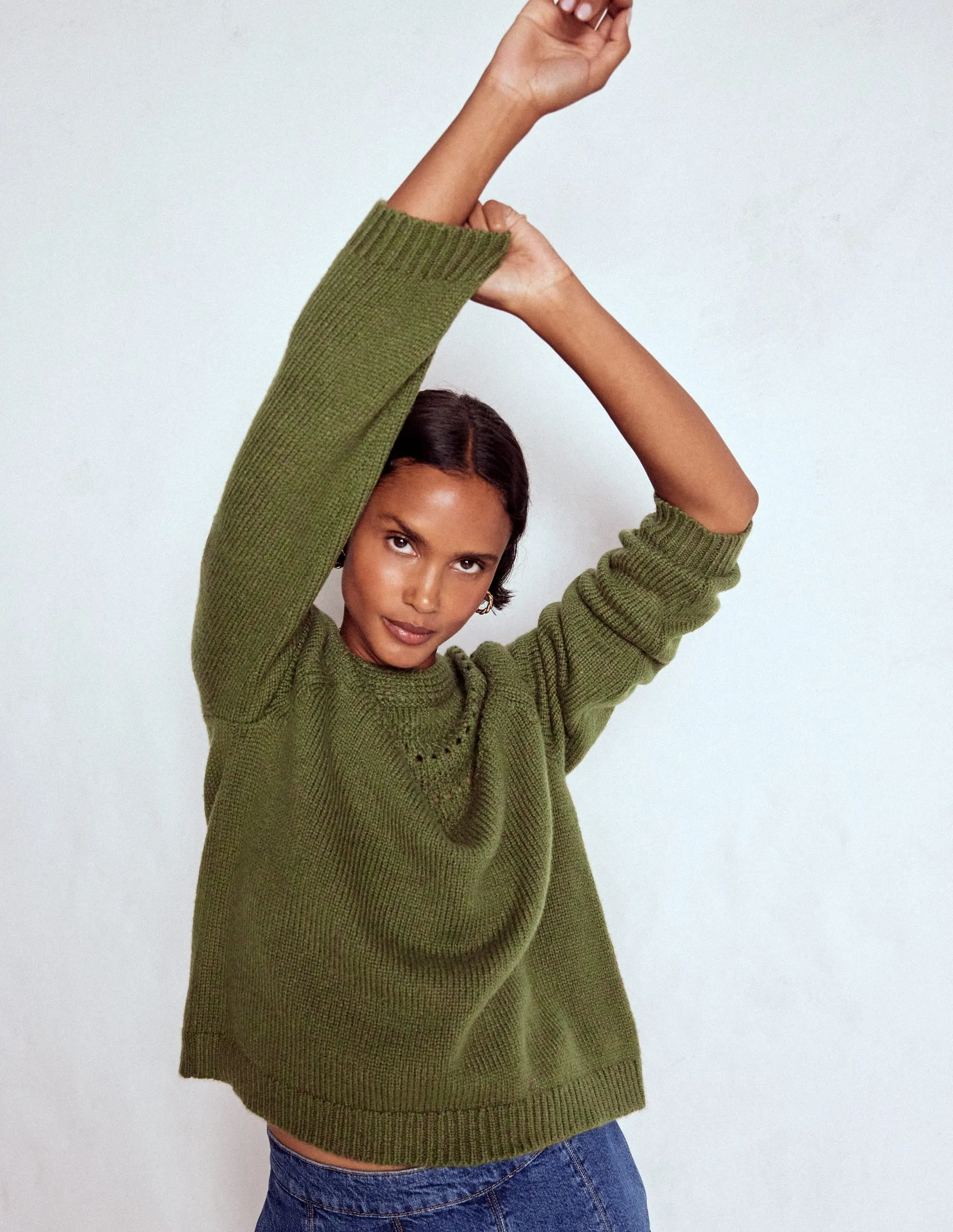 Fresh Warmth Fluffy Chunky Jumper-Woodland Green