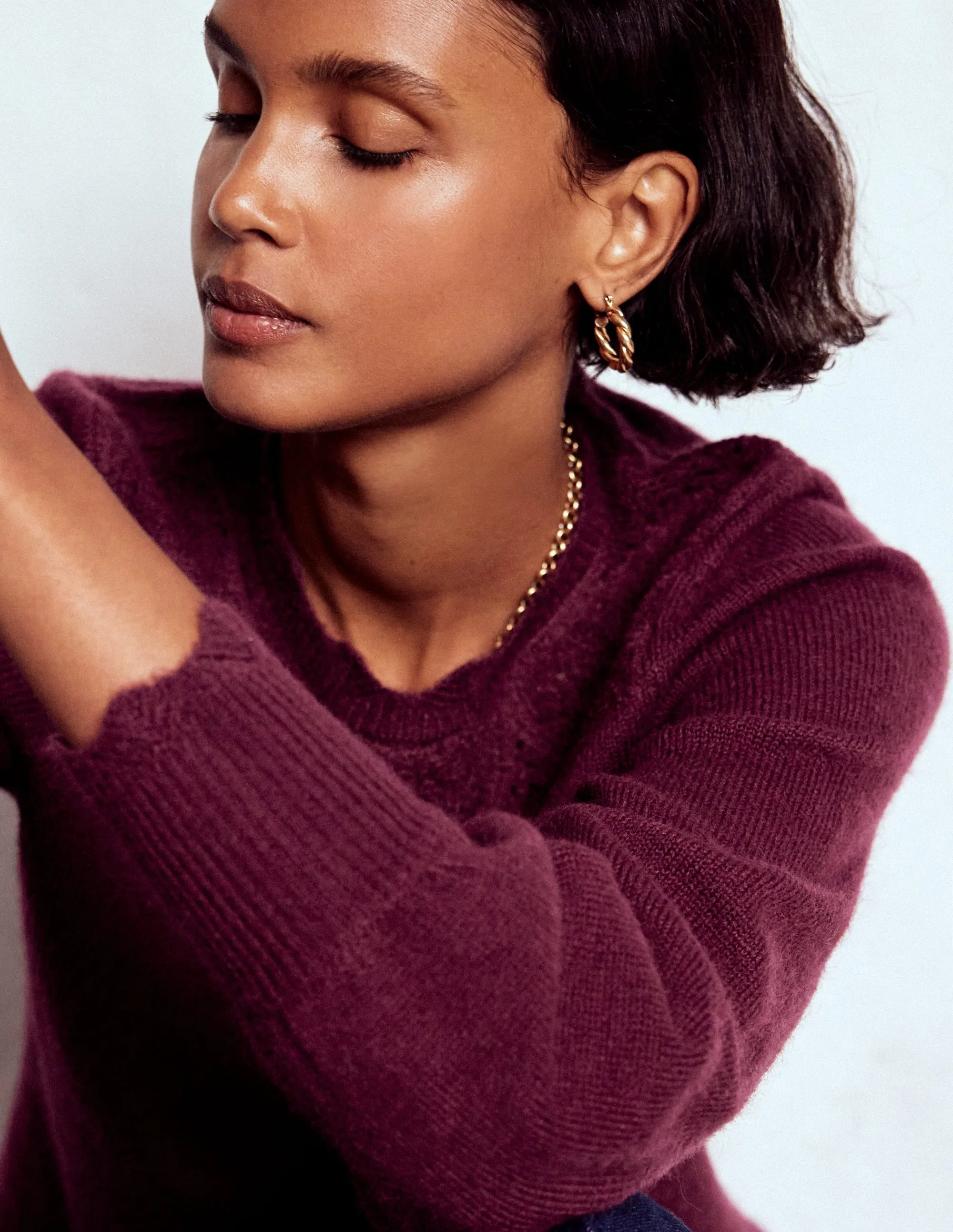 Fluffy Embroidered Jumper-Deep Wisteria Essential Outfit Cashmere Blend