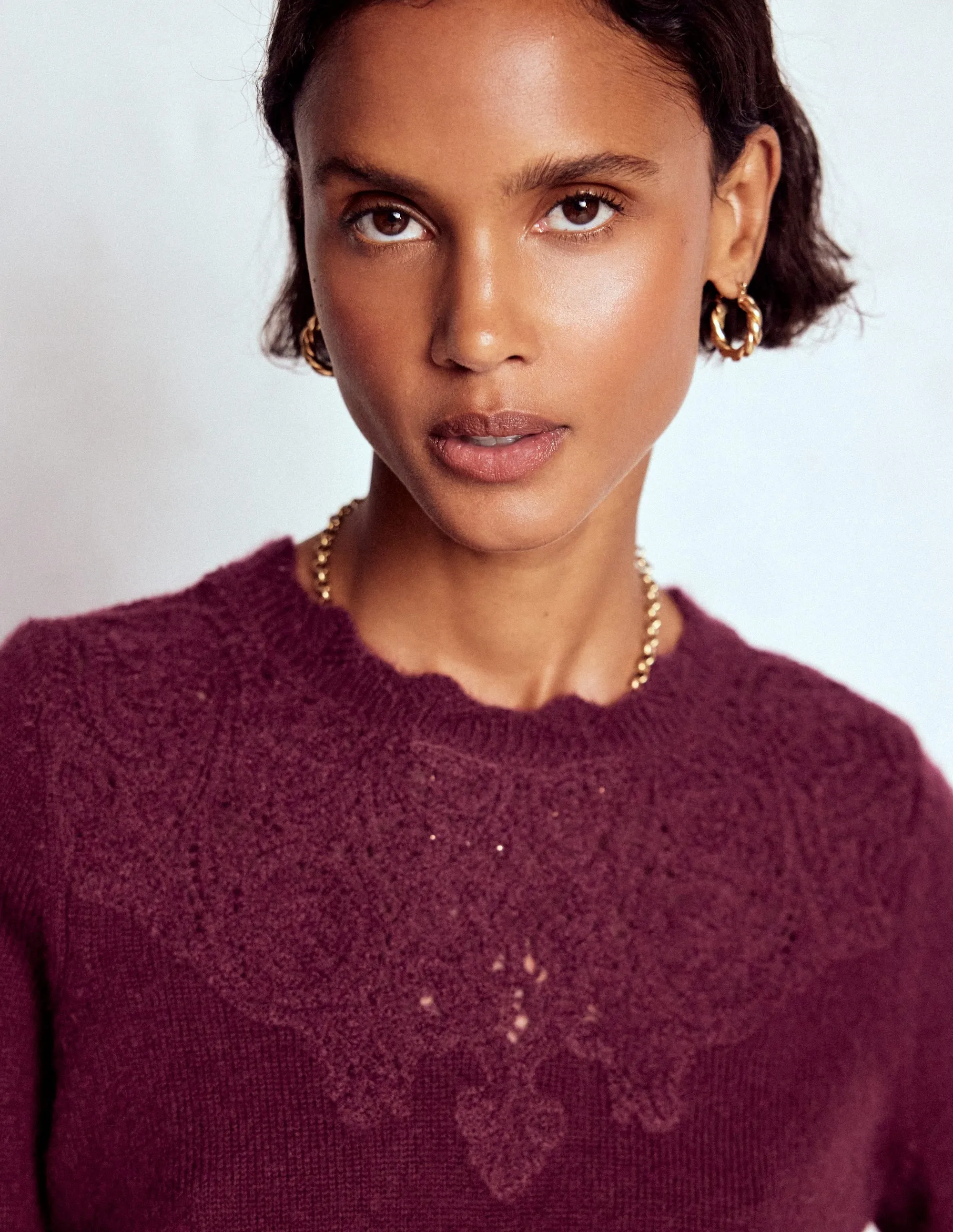 Fluffy Embroidered Jumper-Deep Wisteria Compression Fit Technology Fall Vibes