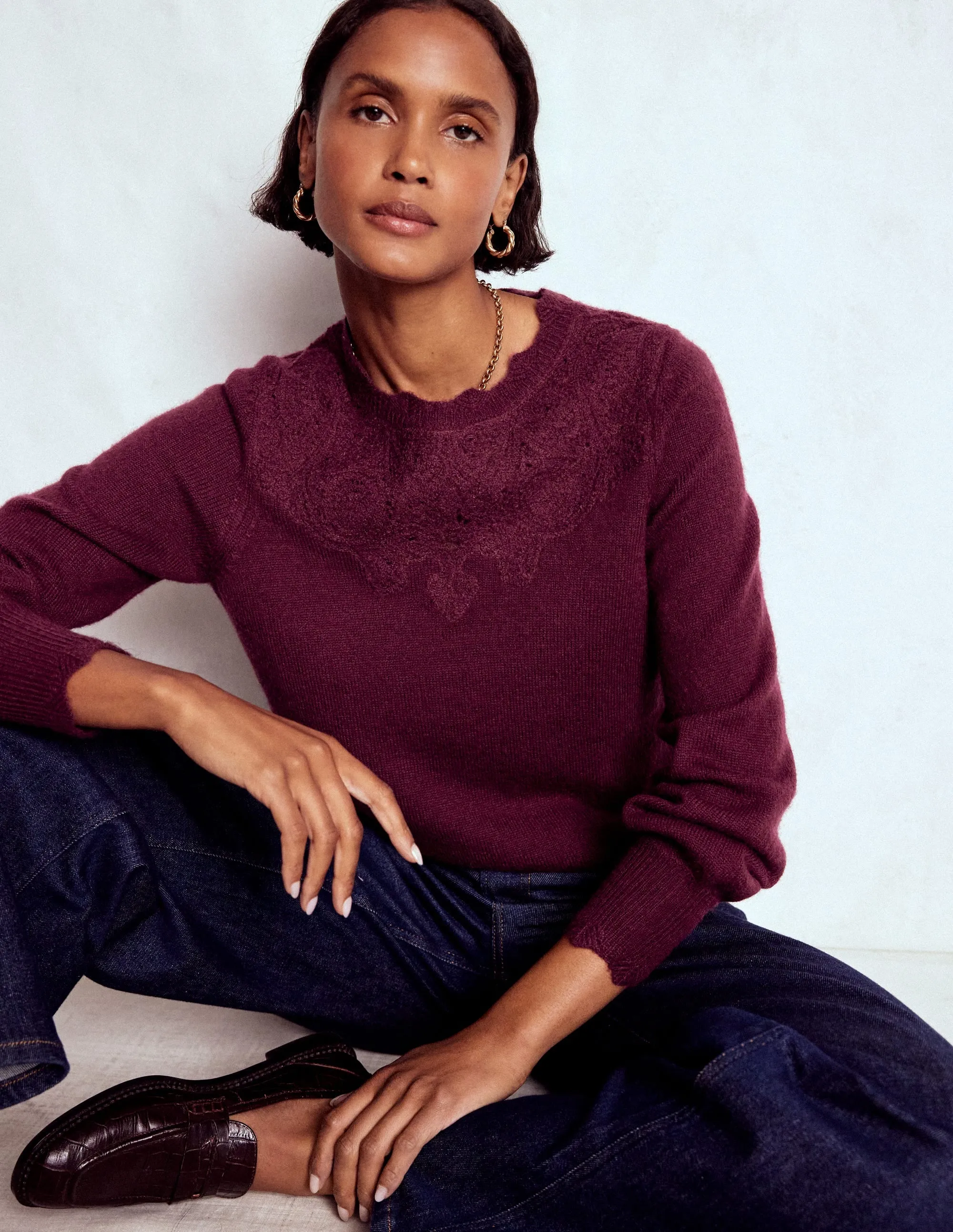 Light Weight Fluffy Embroidered Jumper-Deep Wisteria