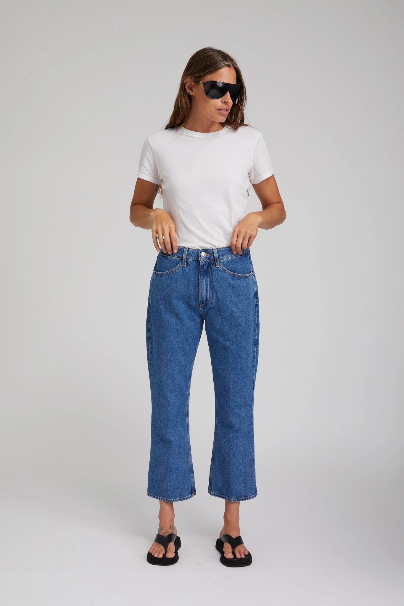 Temperature Control Fabric DurableCollarStays Goodall Crop Flare Denim Pants