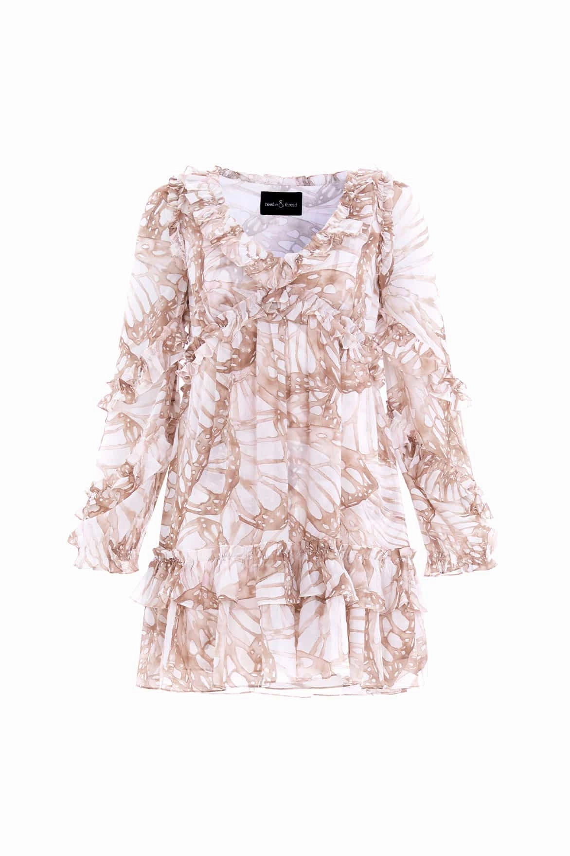 Fashionable appearance Subtle Flex Flutter Chiffon Long Sleeve Micro Mini Dress