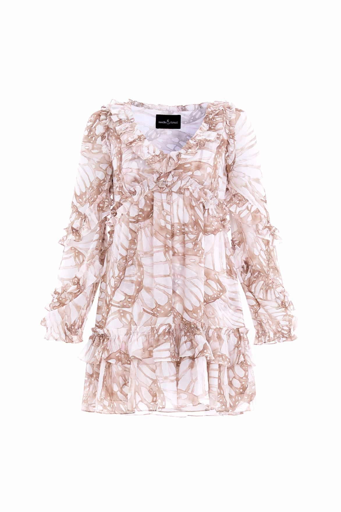 Flutter Chiffon Long Sleeve Micro Mini Dress Flowing Layers