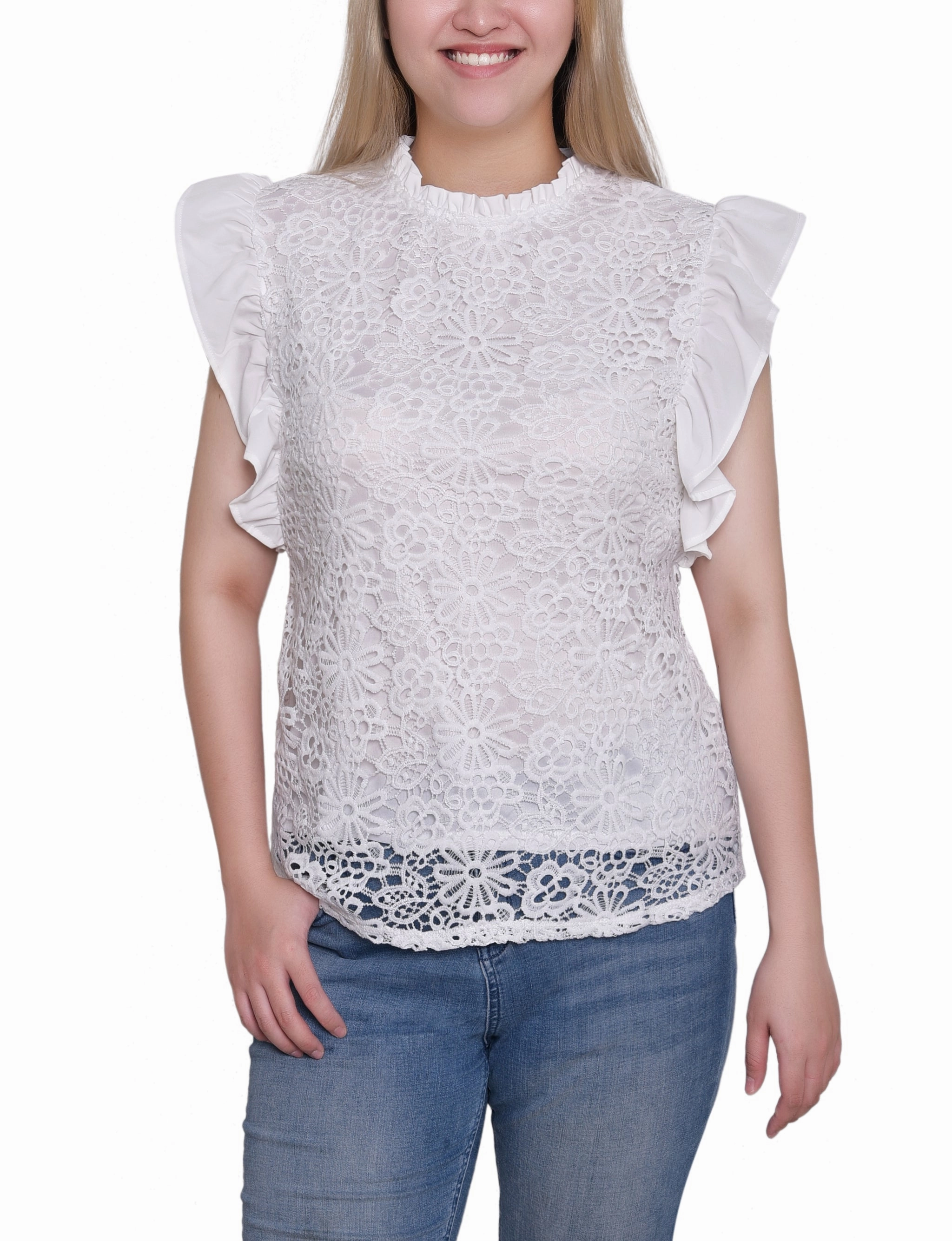 LayeredDurability QuickDryTechnology Flutter Sleeve Lace Top