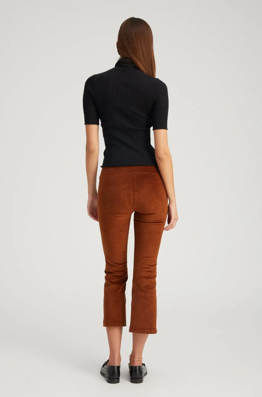 Minimal Style Dark Cognac Corduroy Crop Flare Pants