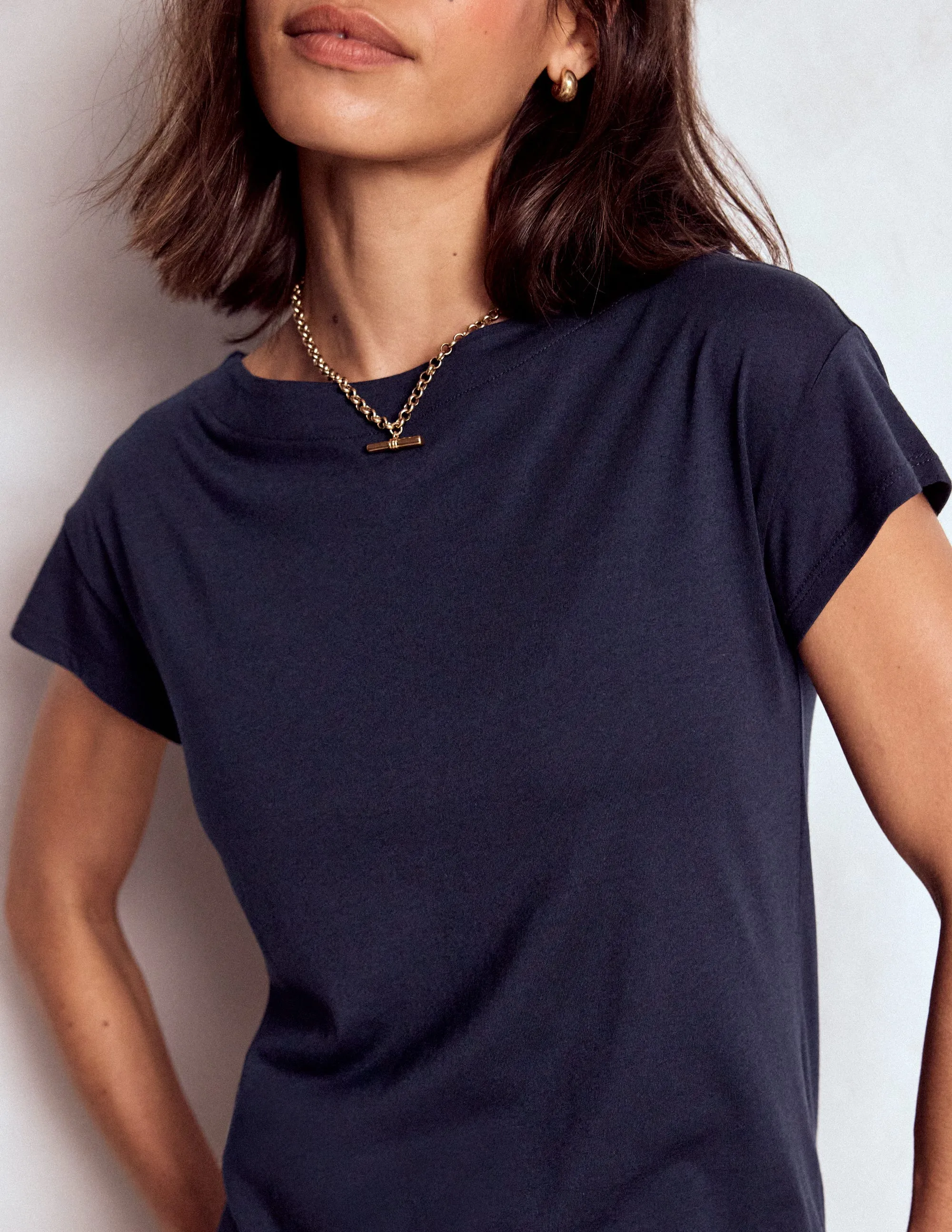 hypoallergenic material Supersoft Boat Neck T-Shirt-Navy