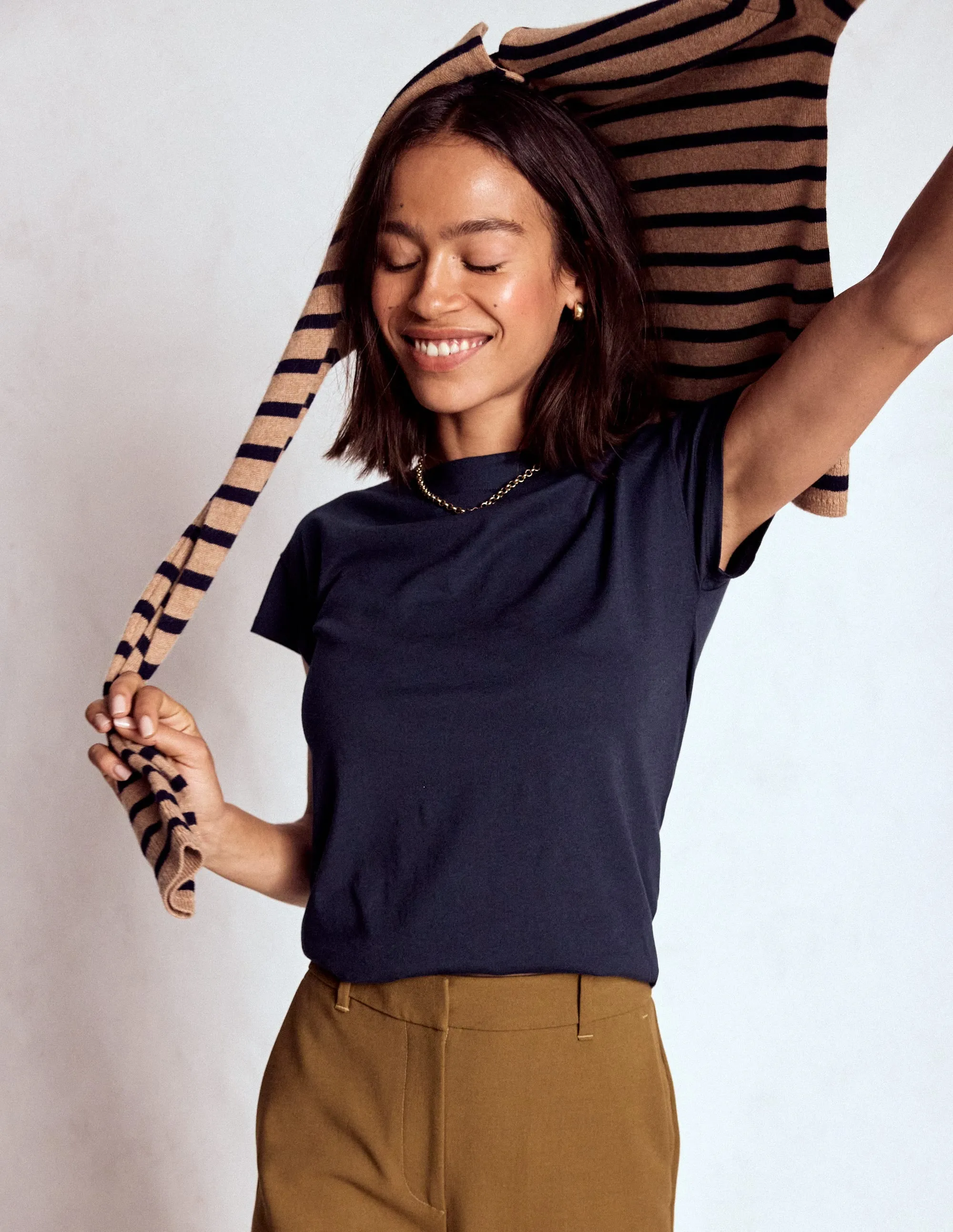 Supersoft Boat Neck T-Shirt-Navy Sporty Cardigan