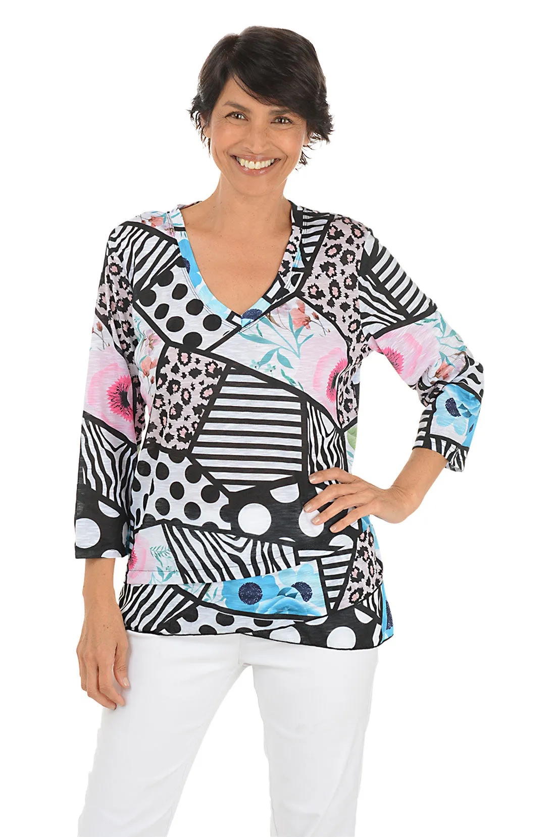PolishedFinish Summer Blouse Patterned Patches Criss Cross Tunic