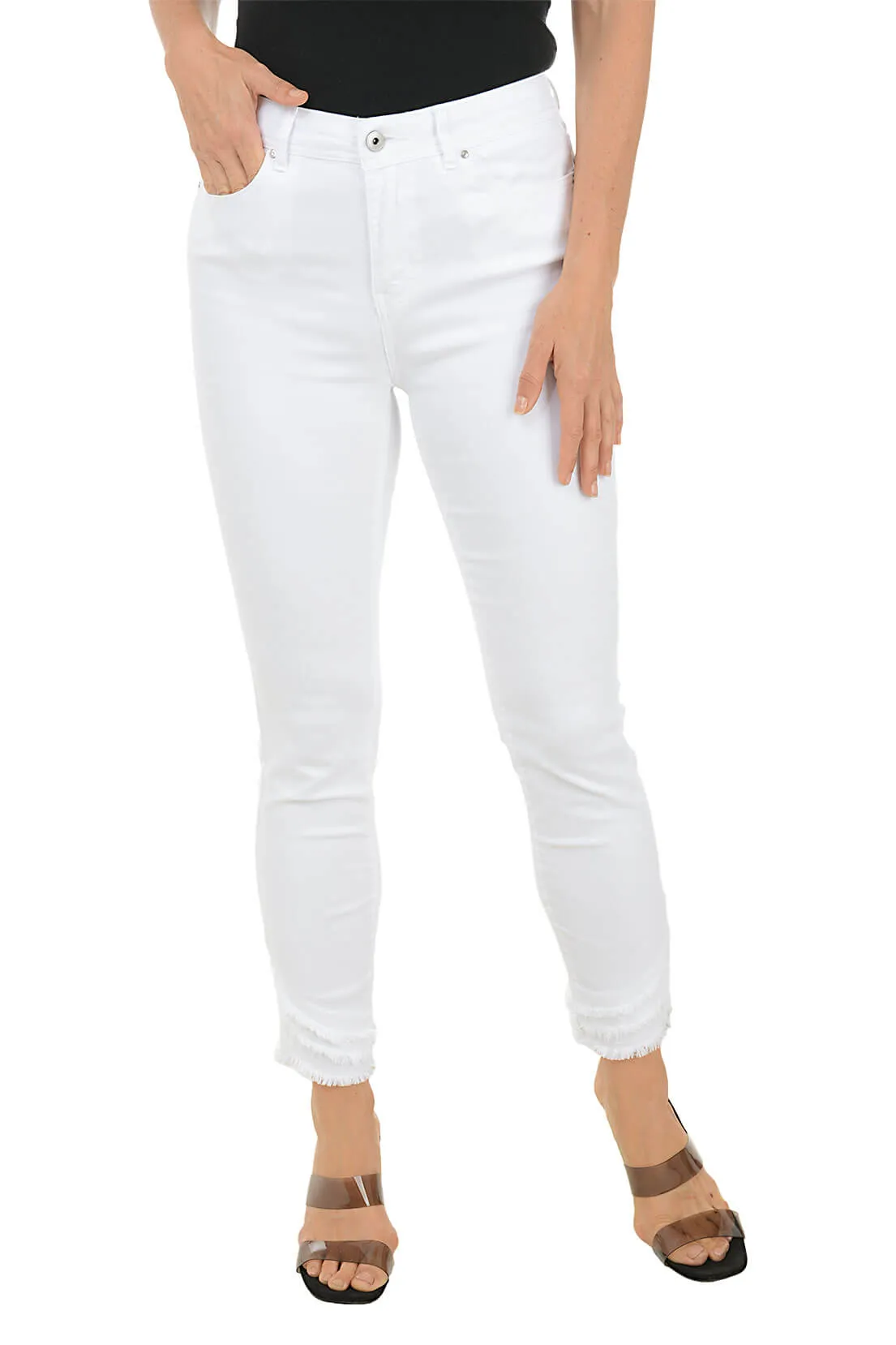 Sport Comfort Fit Frayed Curved Hem Denim Twill Ankle Pant