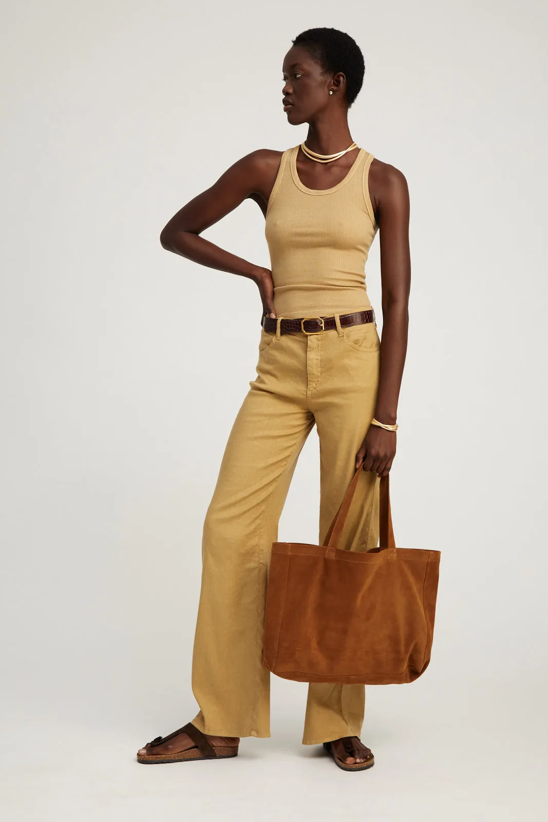 Versatile Wear Soft Performance Khaki Linen 5 Pocket Wide Leg Pants