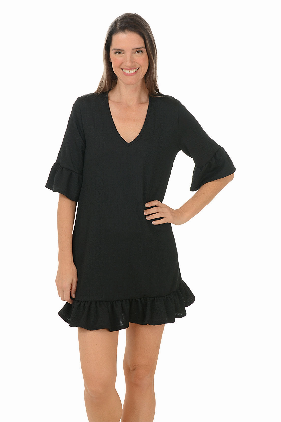 Non Restrictive Cut AdjustableHem Crinkle Flounce Dress Cover-Up