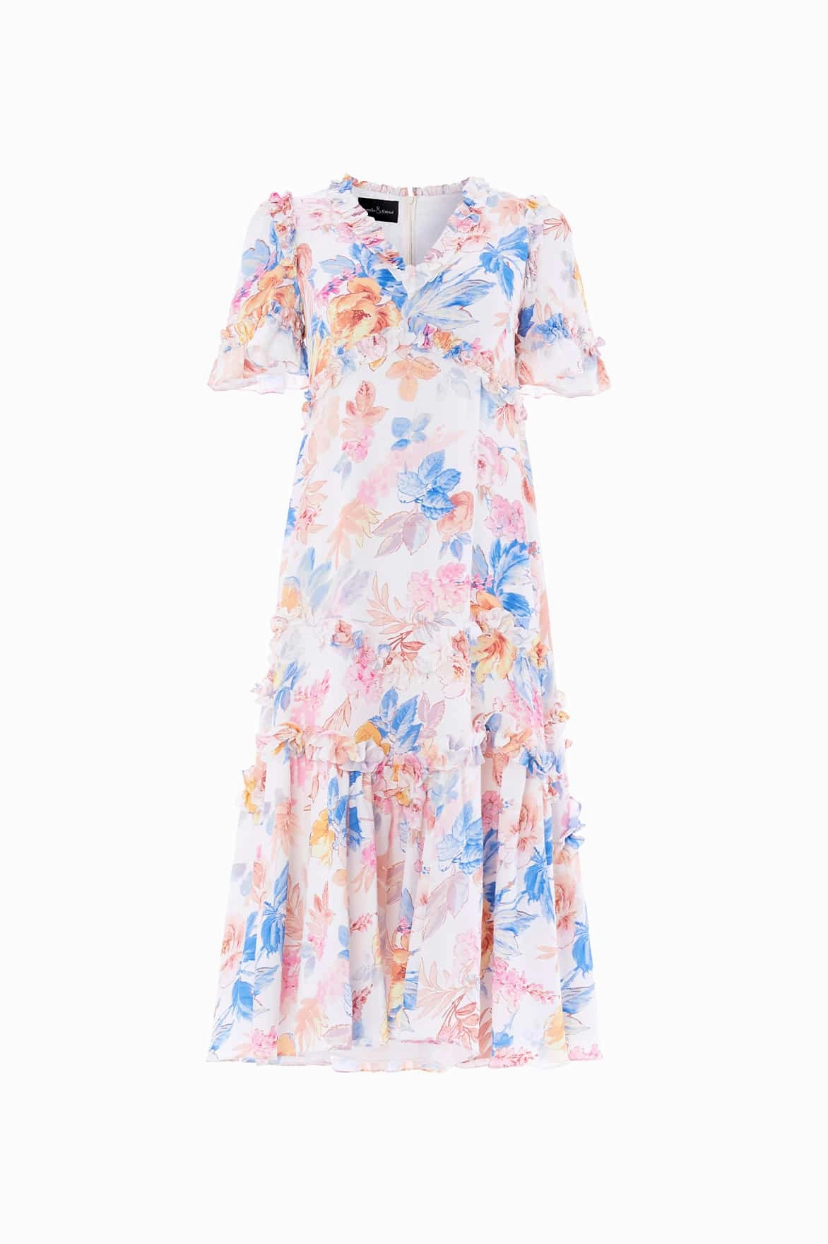 Elegant Cut Mariannes Floral Satin V-Neck Ballerina Dress