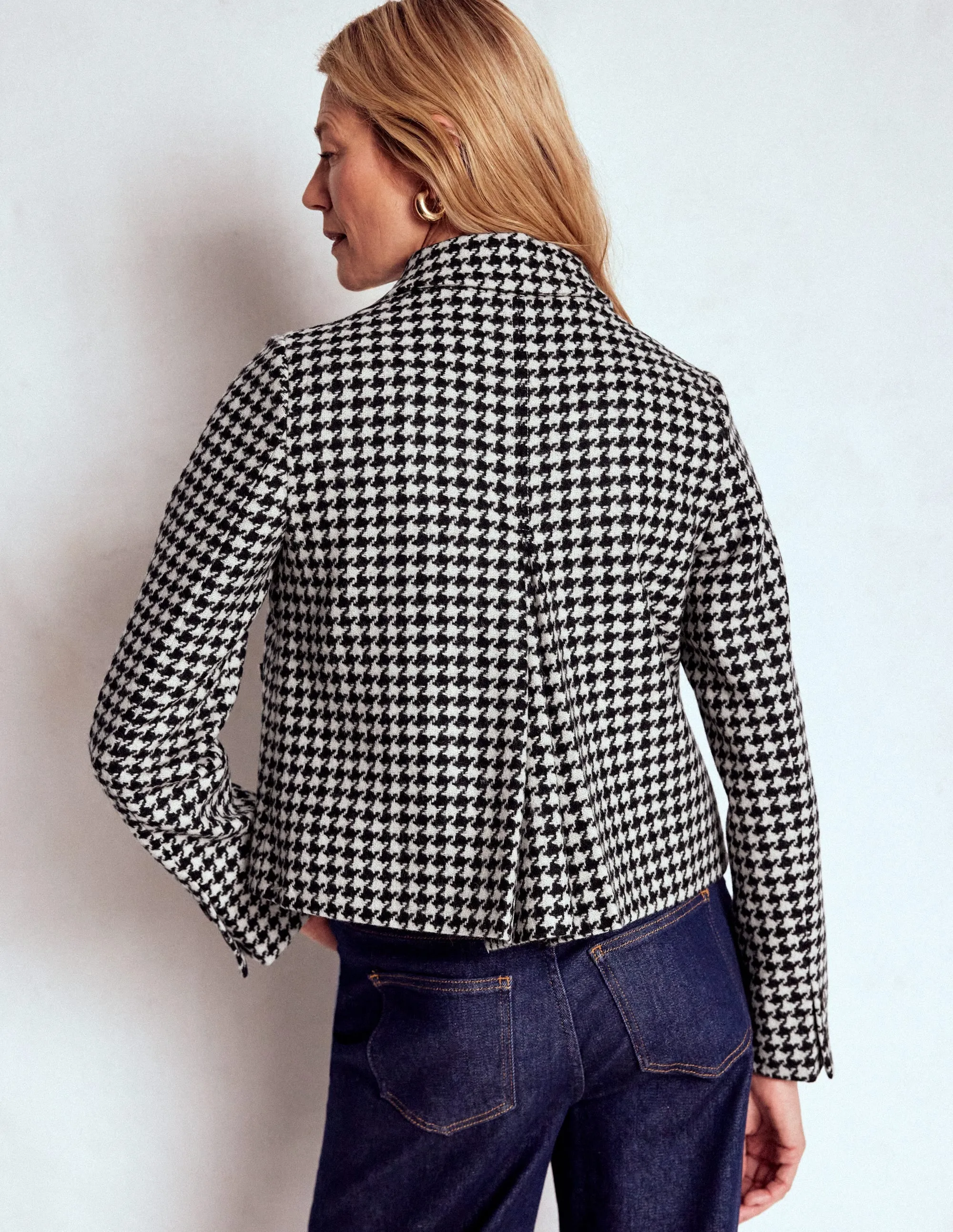 Mid Length Utility Pockets Knightsbridge Wool Jacket-Black Dogstooth