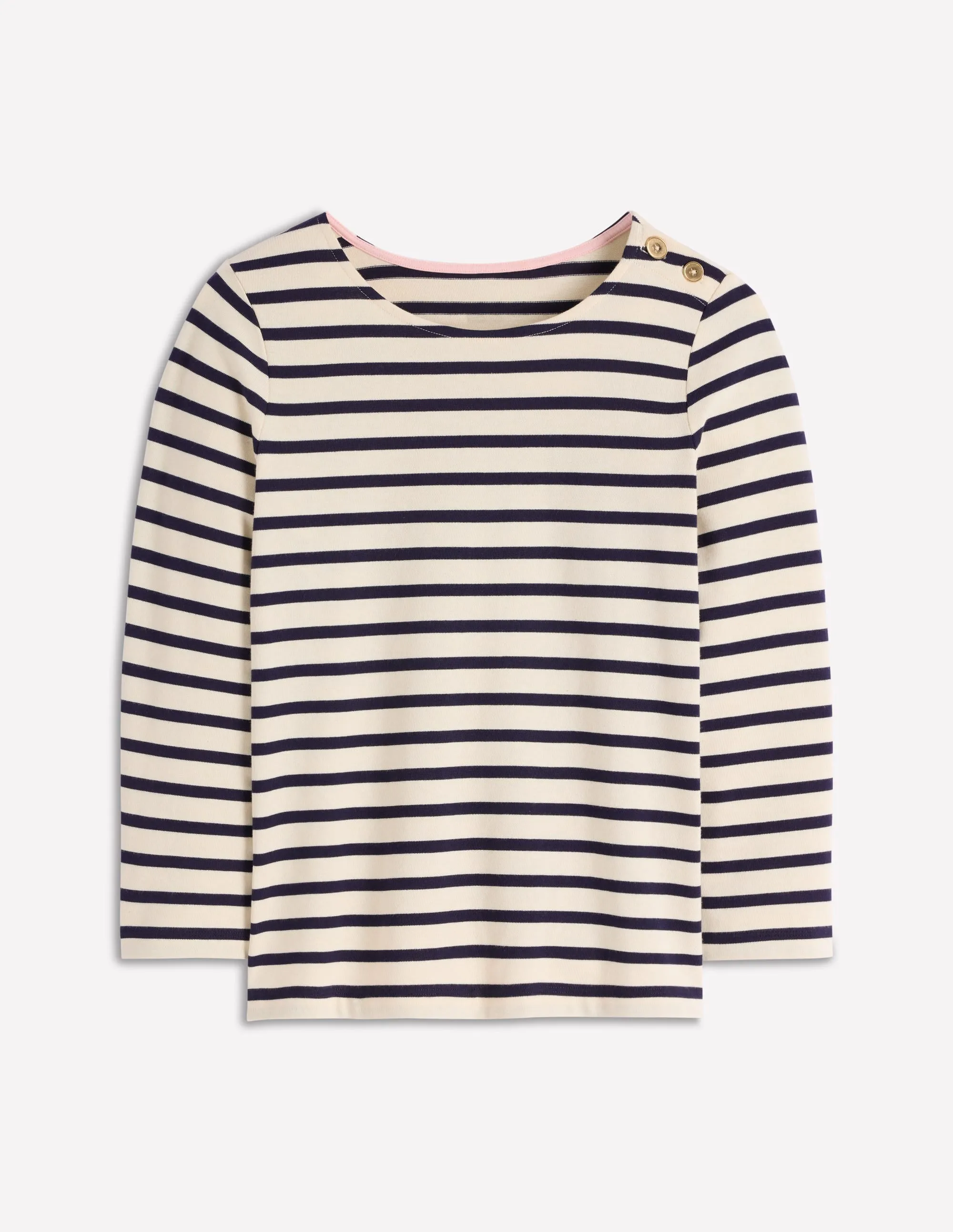 Button Mariner Breton-Ivory and Navy Stripe AdjustableNeckline DoubleLayered Neckline