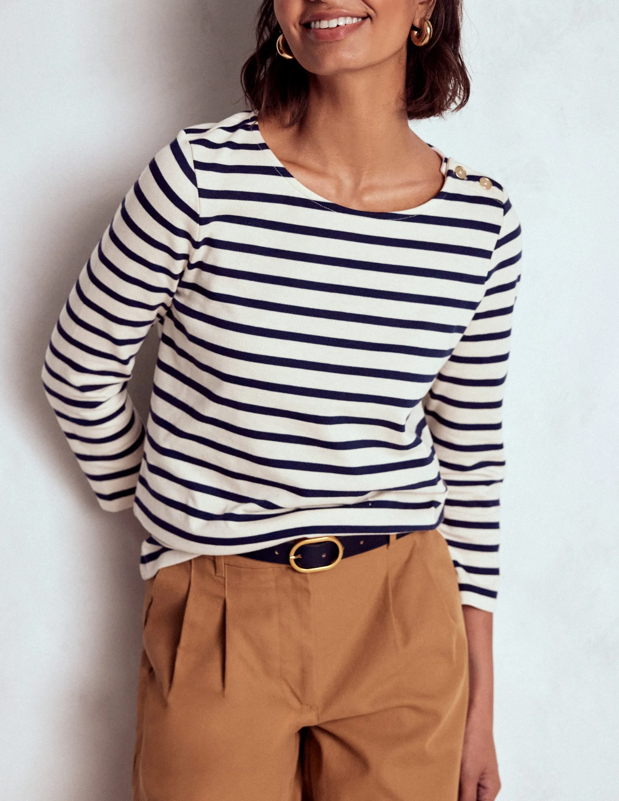 Anti Static Weave Technology Button Mariner Breton-Ivory and Navy Stripe