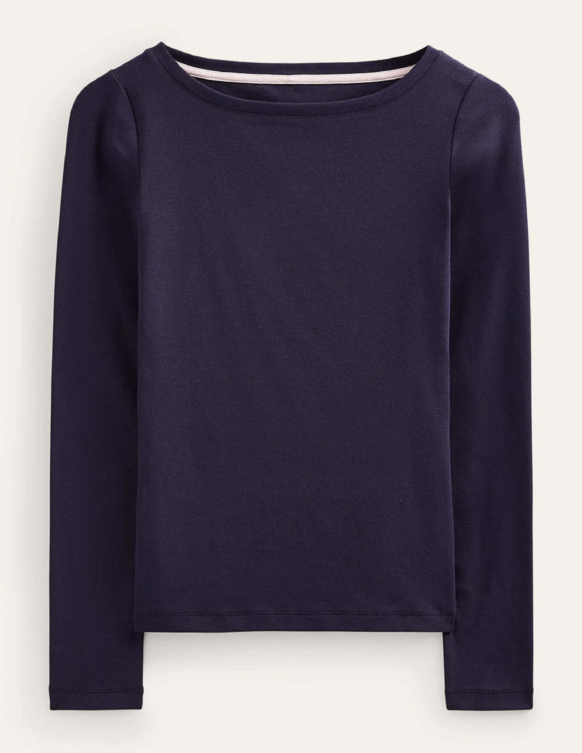 Denim Shirt Comfortable Style Essential Boat-Neck Jersey Top-Navy