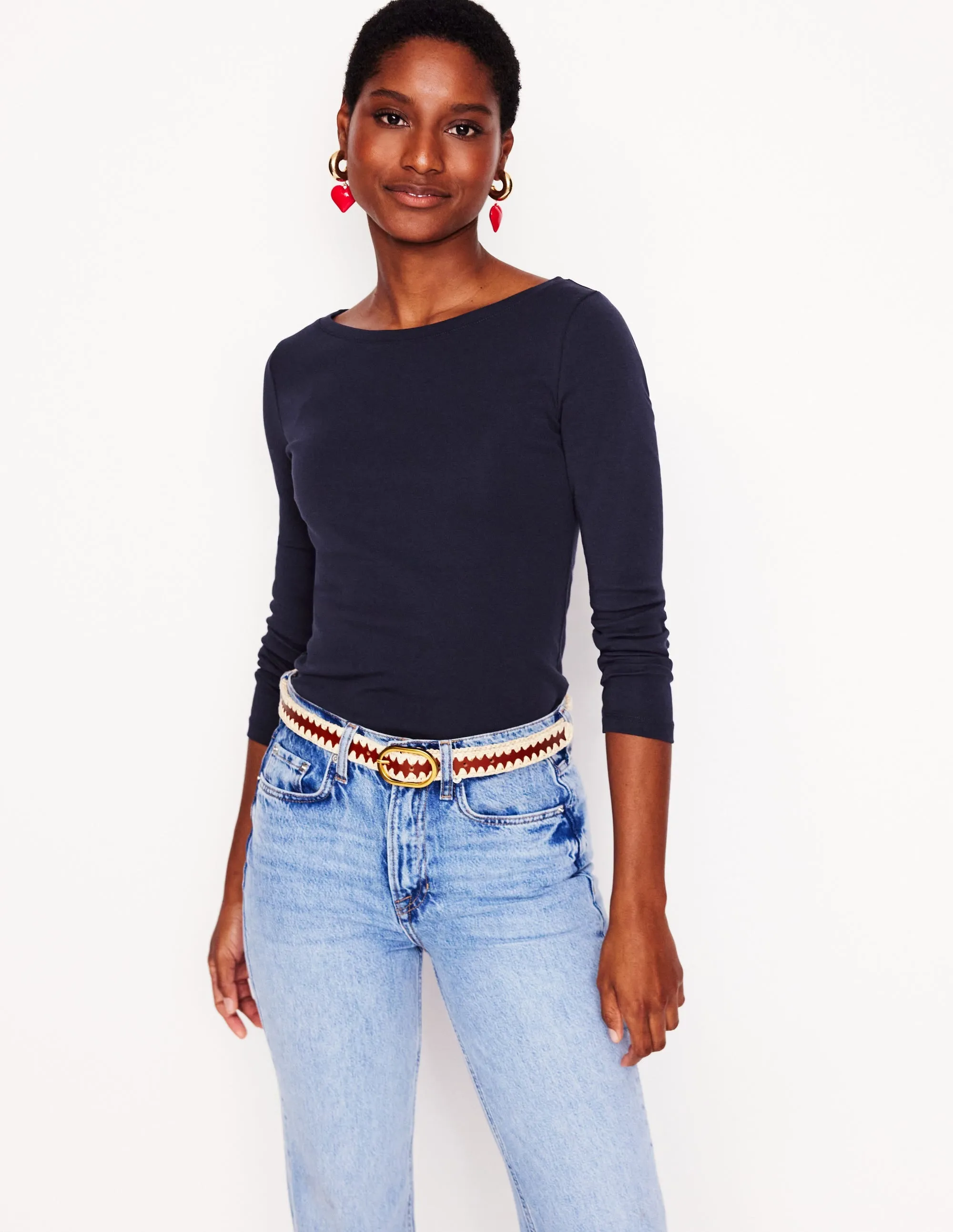 Winter Fashion Adjustable Fit System Essential Boat-Neck Jersey Top-Navy