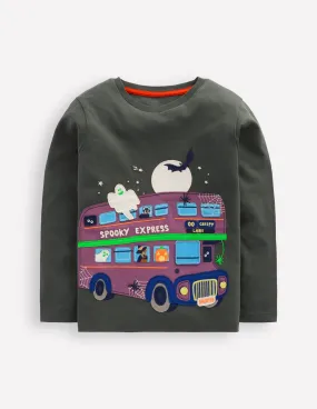Slim Fit Design Lift-the-flap T-shirt-Smoke Halloween Bus