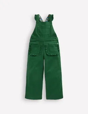 Panelled-Design Frill Dungarees-Pine Green