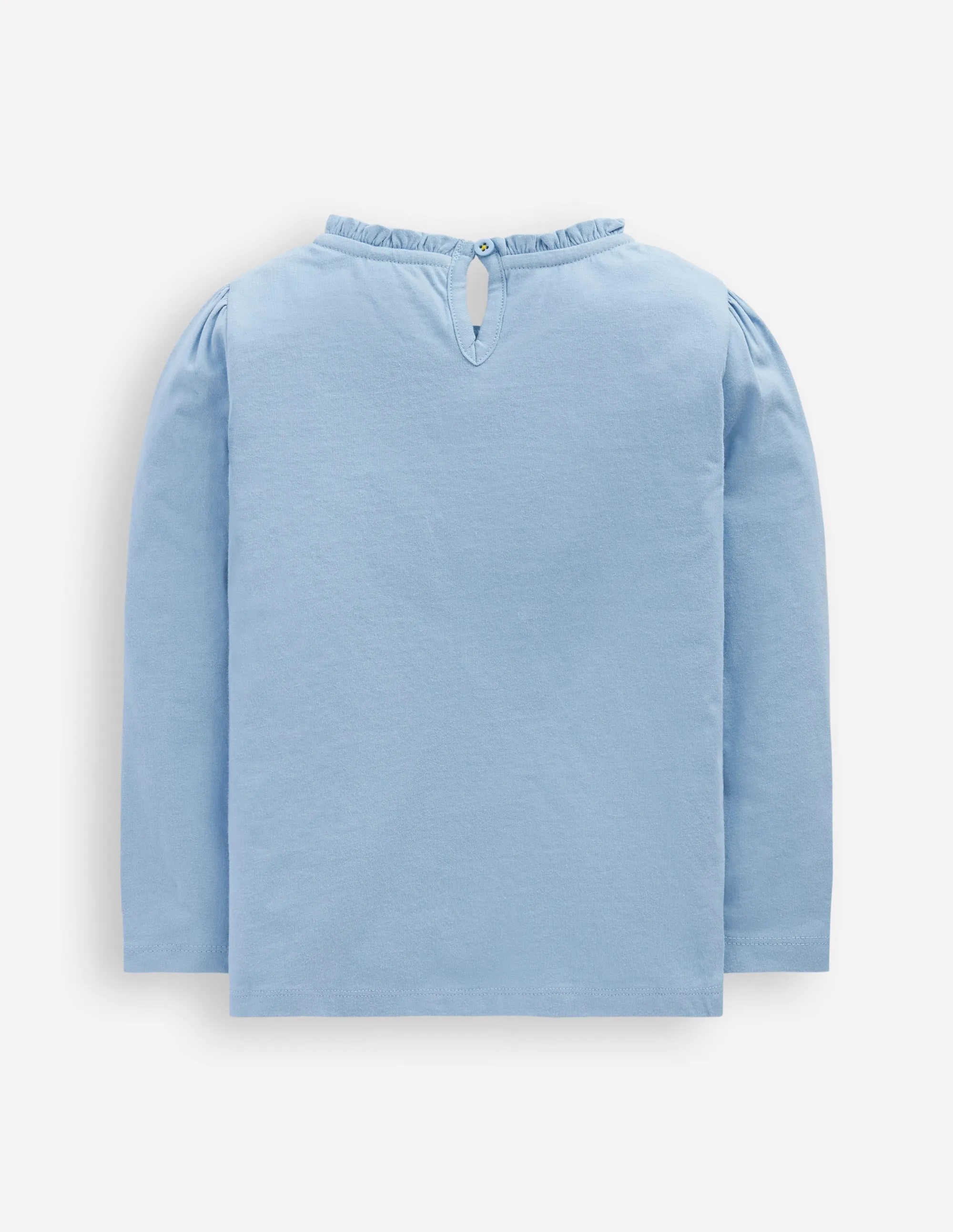 Frill Neck Appliqu T-shirt-Glacier Blue Flowers Sleek Style Relaxed Vibe