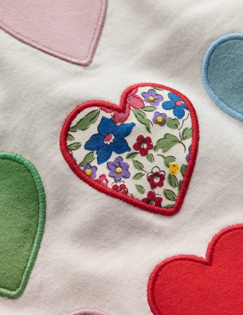 Comfy Wardrobe Frill Neck Appliqu T-shirt-Soft Ivory Hearts