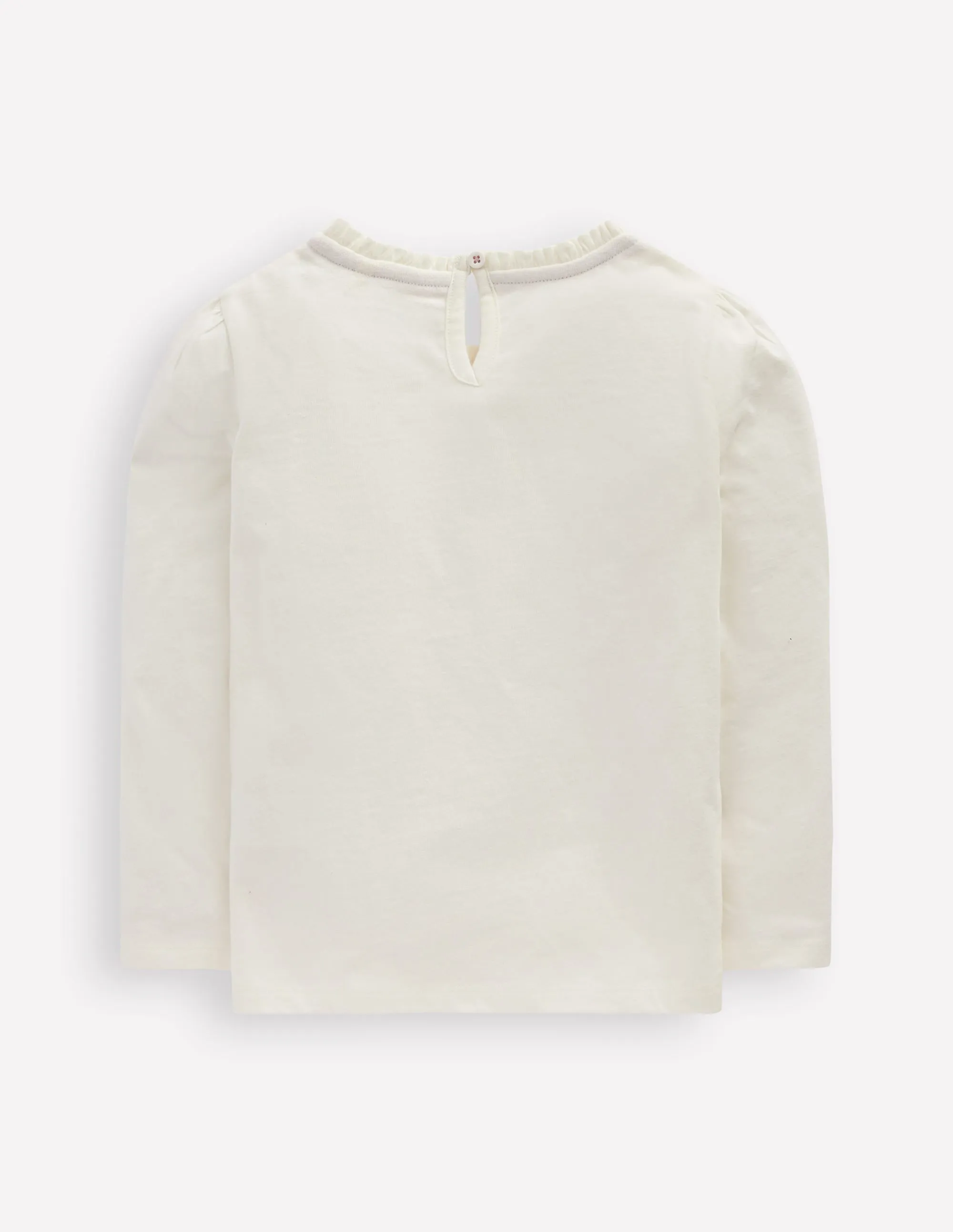 Frill Neck Appliqu T-shirt-Soft Ivory Hearts AllDay Comfort Stylish Day Wear