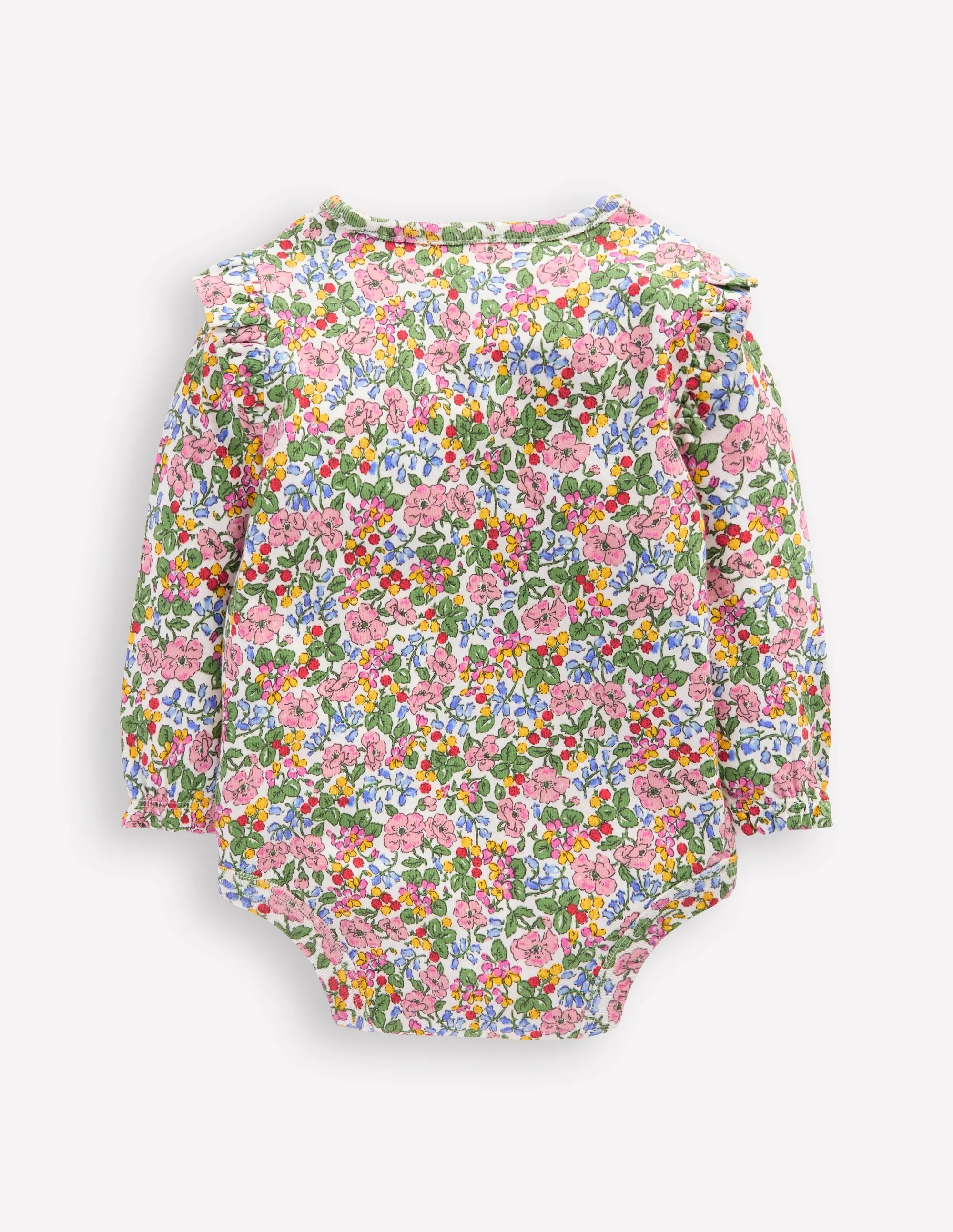 Frill Shoulder Body-Soft Ivory Berry Floral Ultra Soft Texture