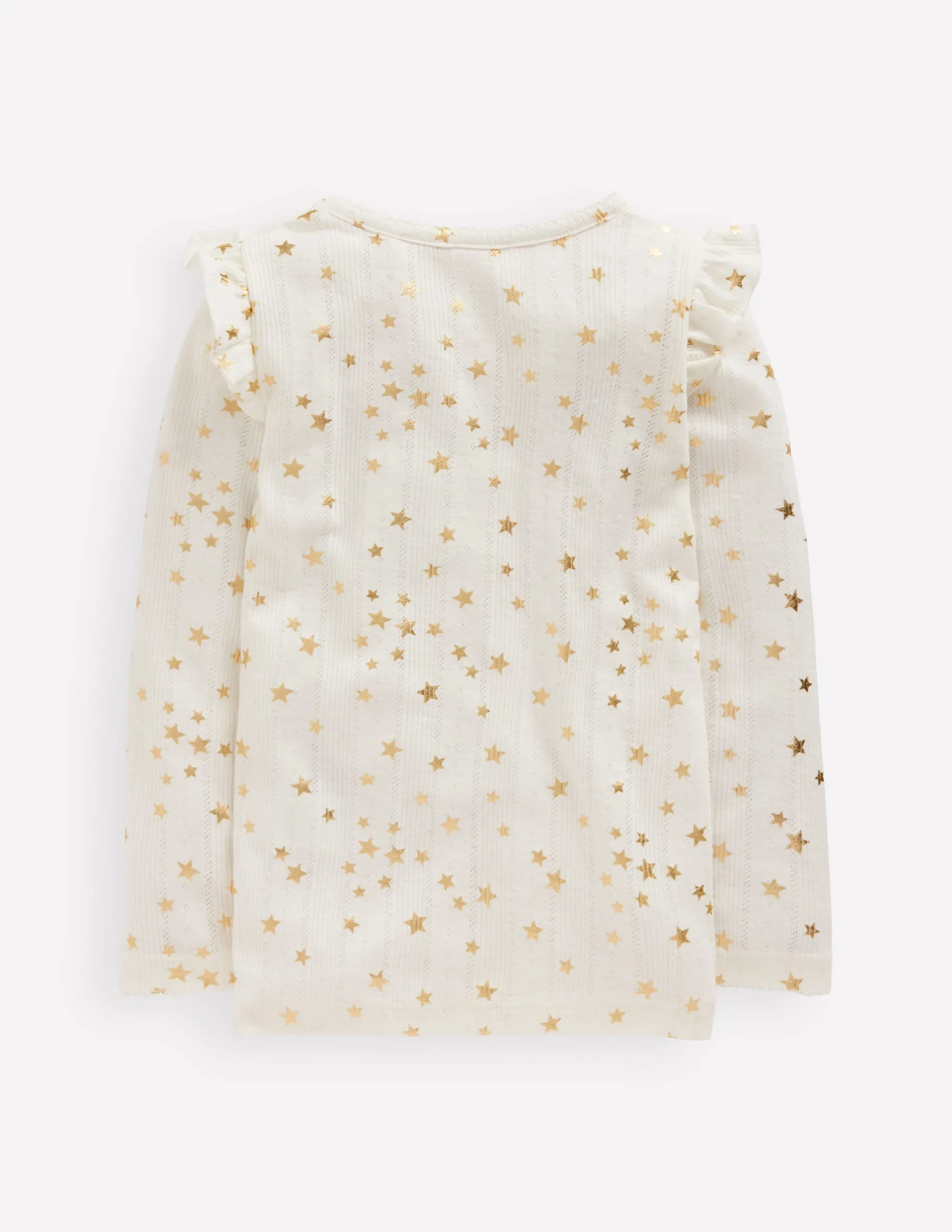 Seasonal Trend Frill Sleeve Pointelle Top-Soft Ivory