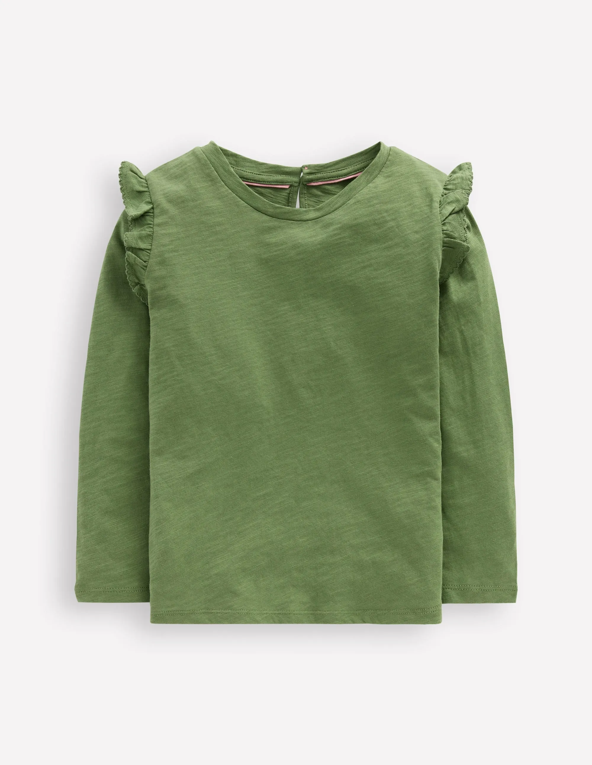 Short Sleeve Active Wearable Frill Sleeve Slub Top-Safari Green