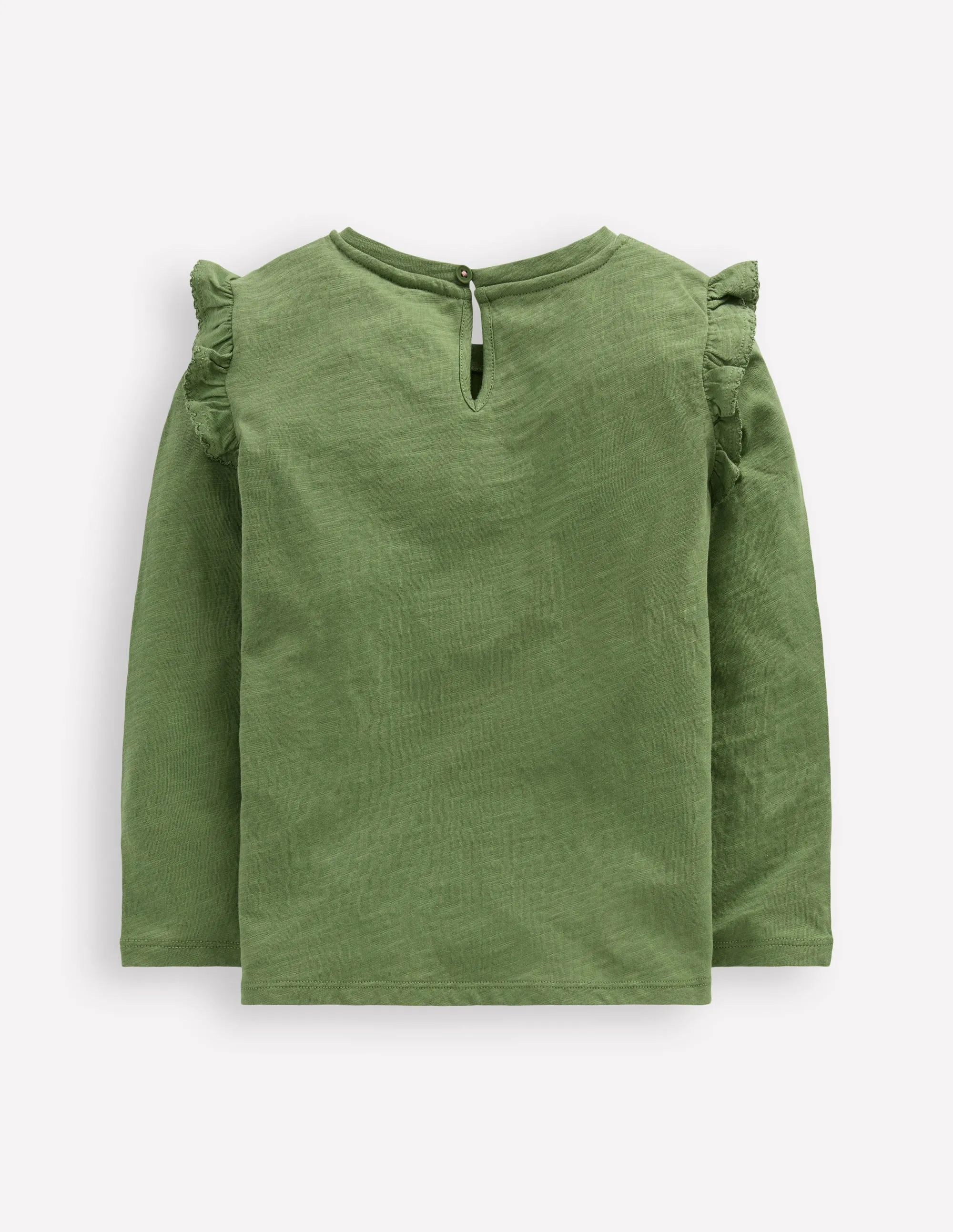 Frill Sleeve Slub Top-Safari Green Outdoor Wear Summer Favorite