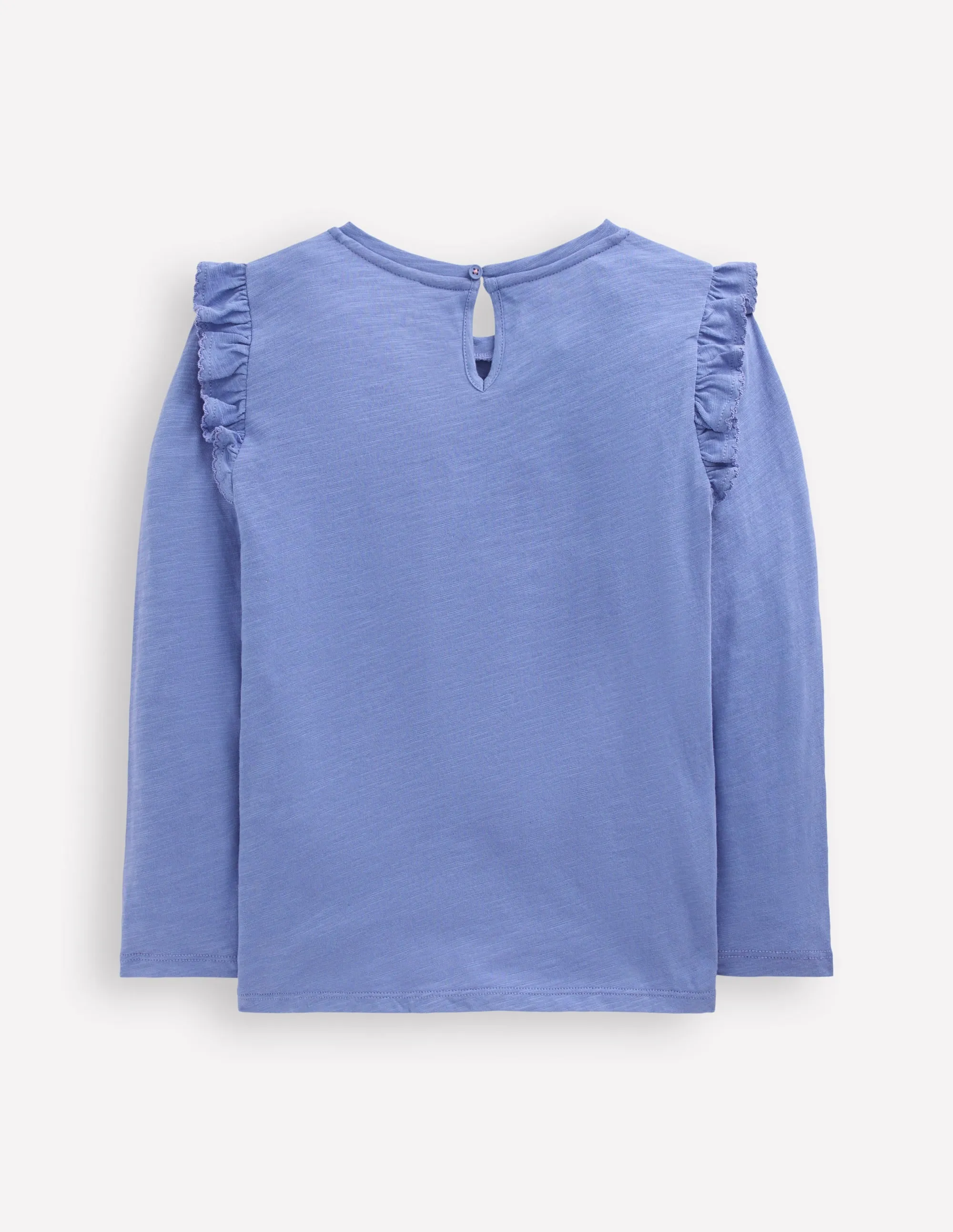 Boat neck style Cashmere combination Frill Sleeve Slub Top-Soft Blue