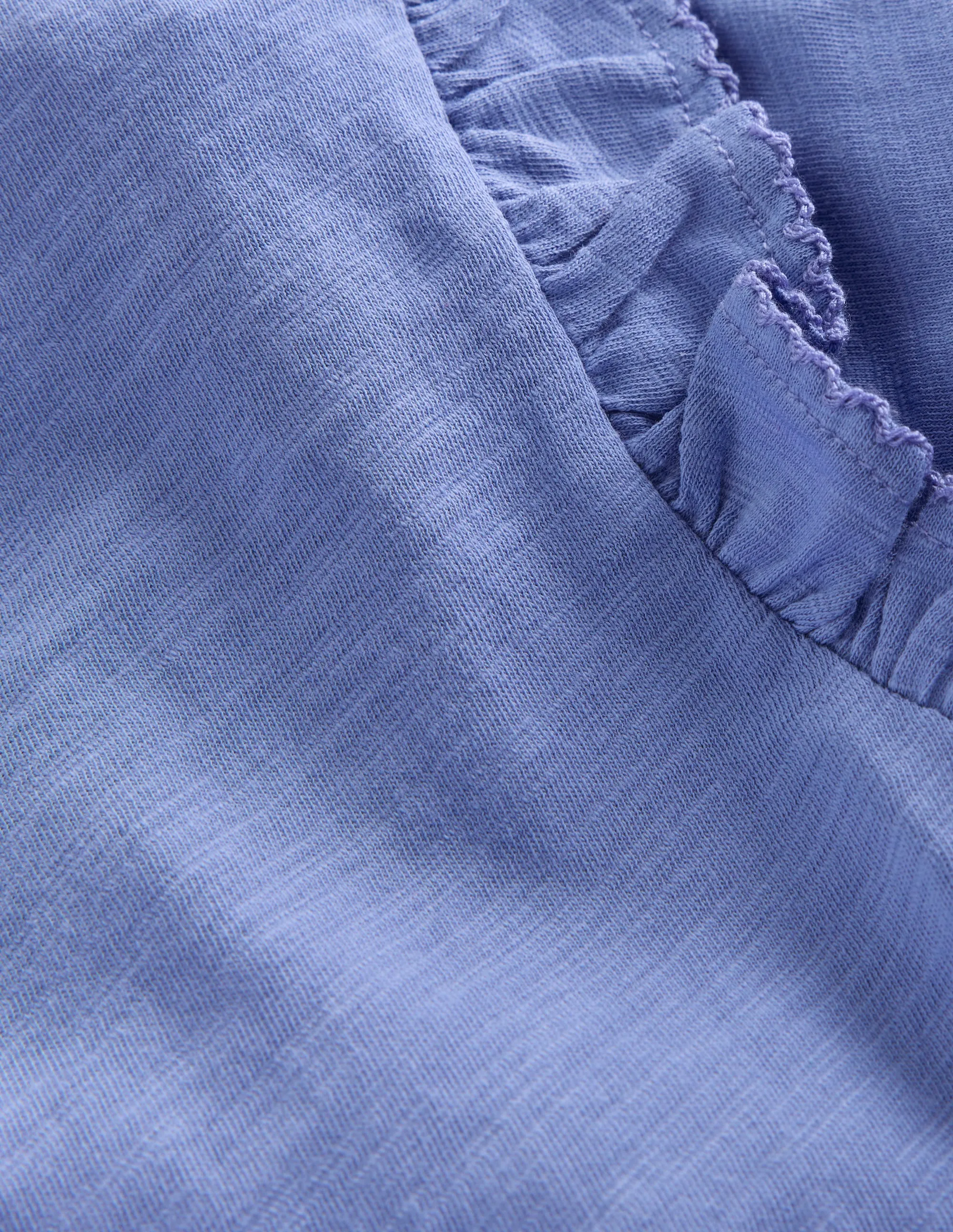 Frill Sleeve Slub Top-Soft Blue birthday party Comfort and Fit
