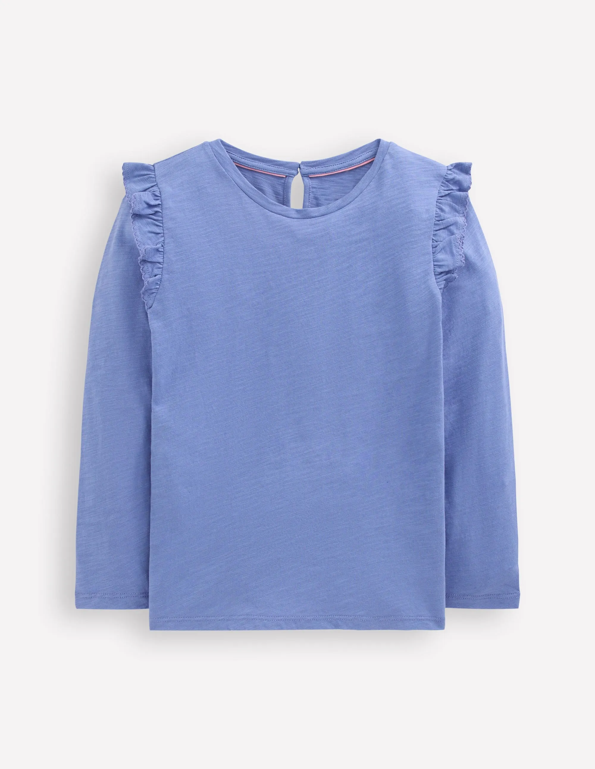 Frill Sleeve Slub Top-Soft Blue Fit For All Day Chic Look