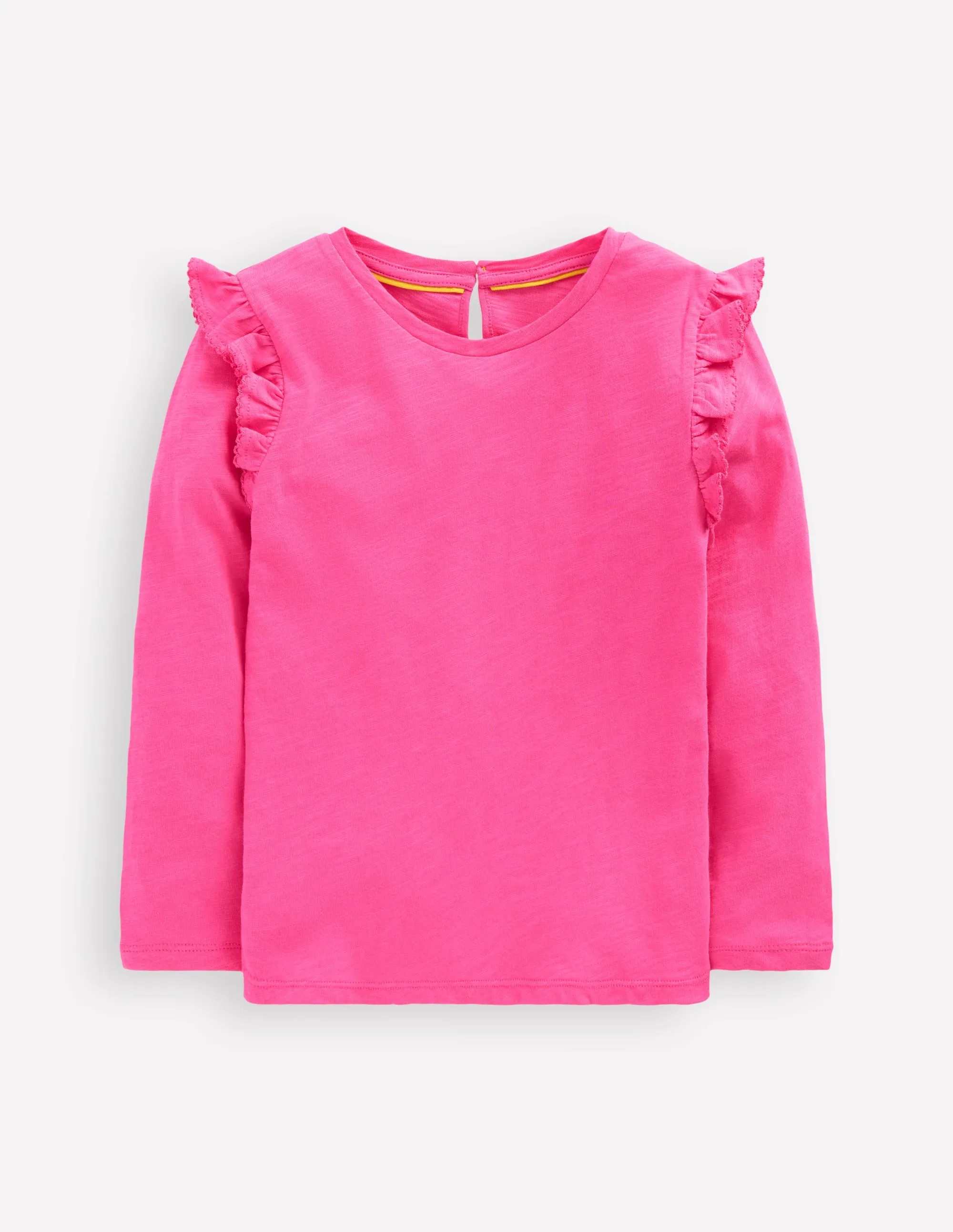 funky Seasonal Fashion Frill Sleeve Slub Top-Sorbet Pink