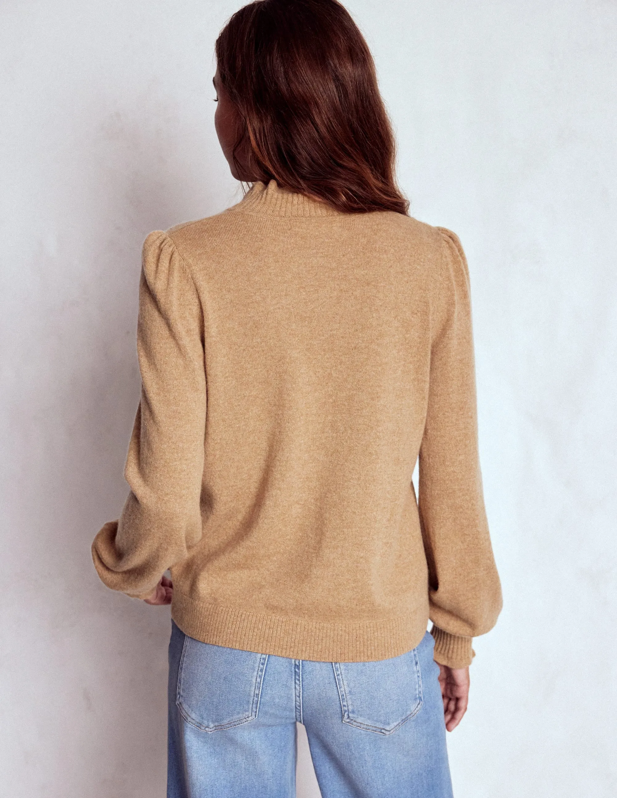 Frill Trim Cashmere Jumper-Camel Melange Urban Wear