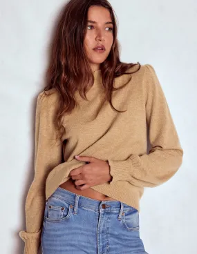 Frill Trim Cashmere Jumper-Camel Melange Oversized Collar Style City Layer