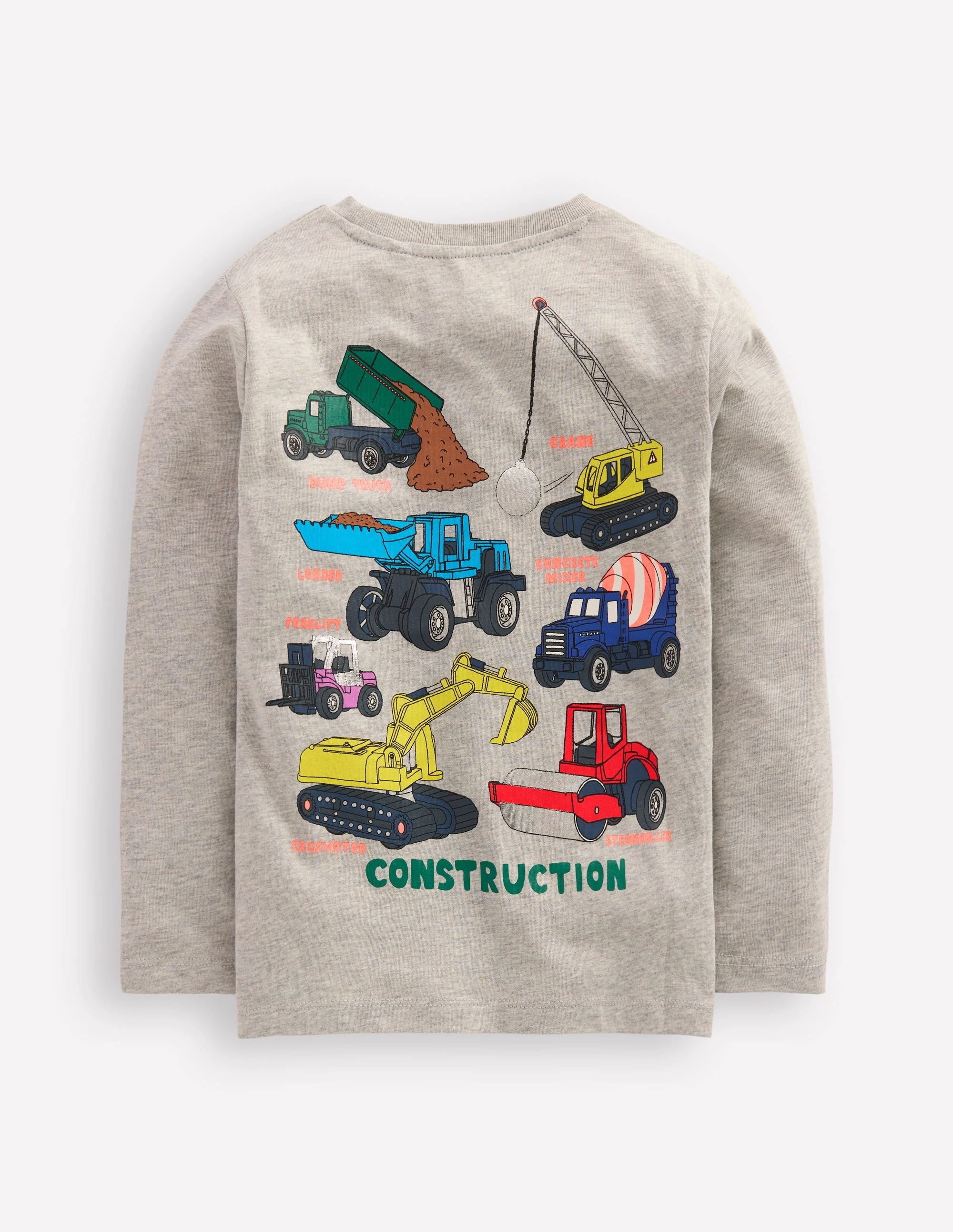 Reinforced Hem Double Needle Hemming Front & Back Printed T-shirt-Grey Marl Vehicles