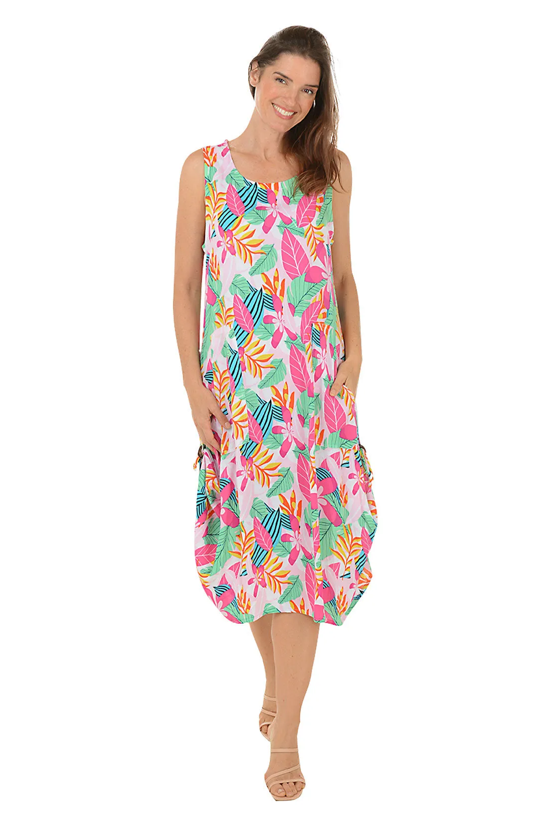 Fuchsia Leaf Sleeveless Convertible Patio Dress Exclusive-Design