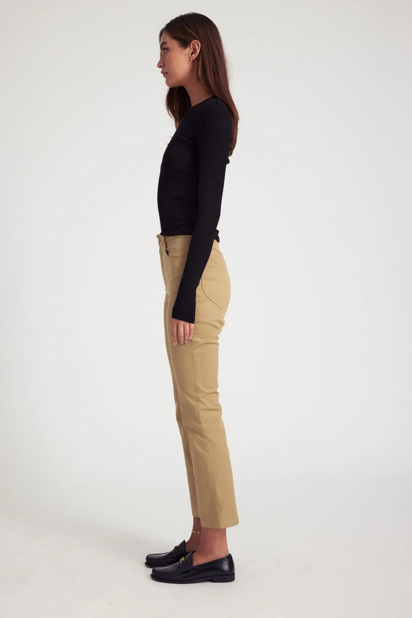 Khaki 5 Pocket Ankle Flare Pants Move Freely