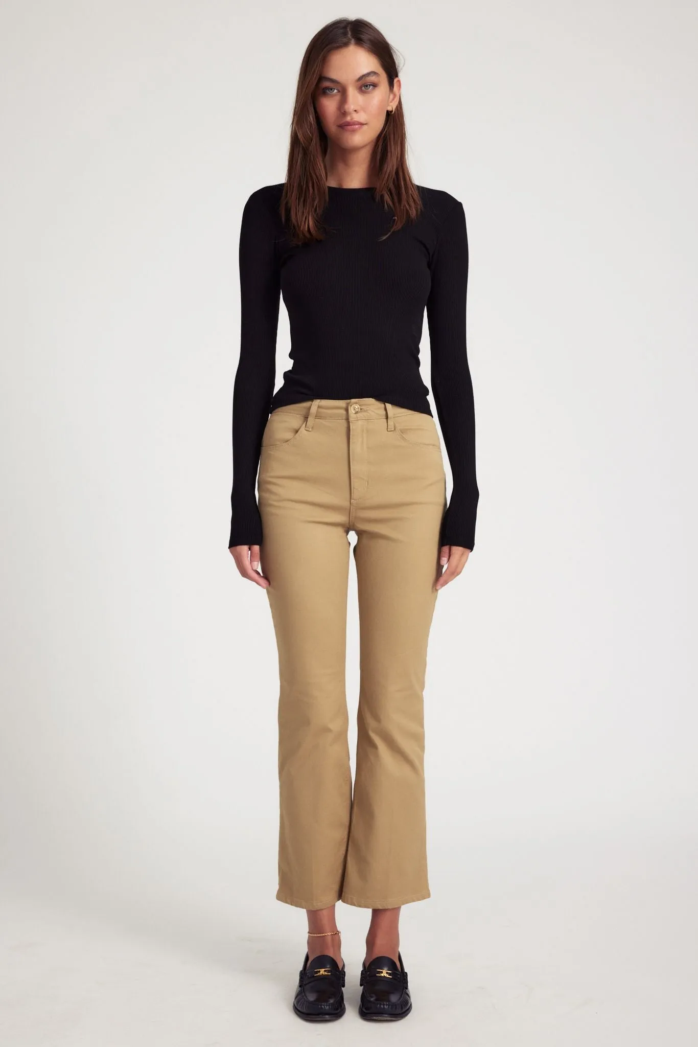 StretchWaistband Quick Cool Khaki 5 Pocket Ankle Flare Pants