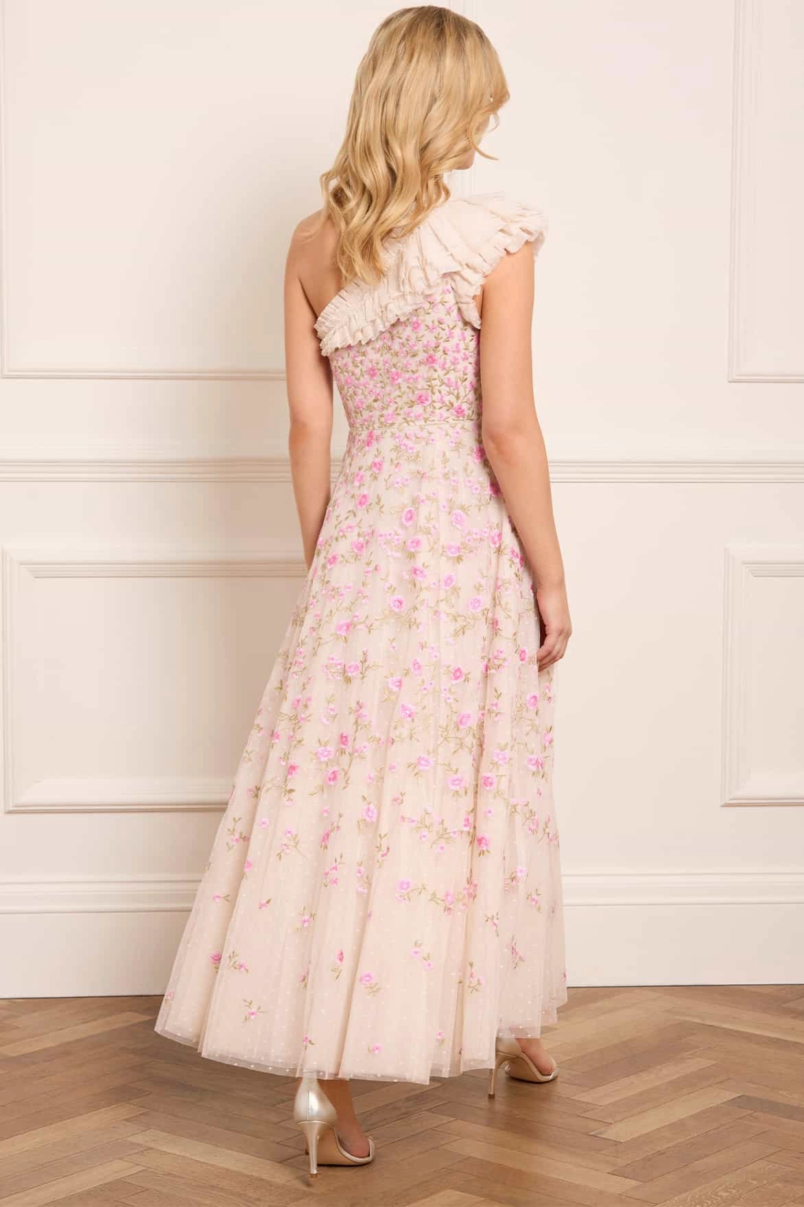 Lea Ditsy One-Shoulder Ankle Gown Printed-Lining