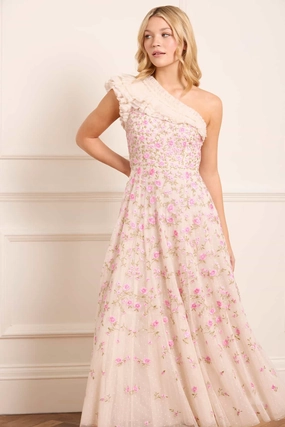 Lea Ditsy One-Shoulder Ankle Gown Chic Mom