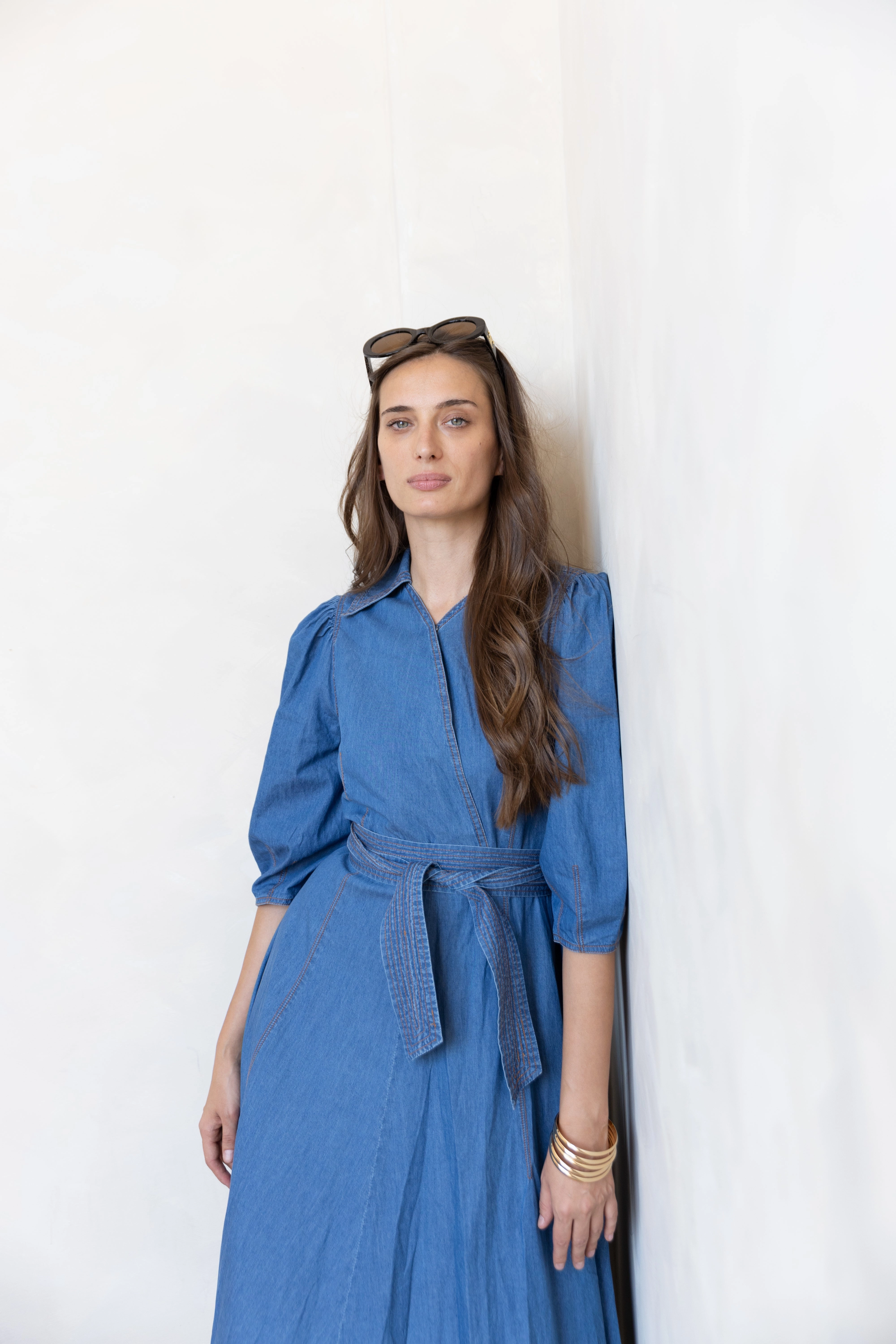 Satin Soft Wrap Denim Dress