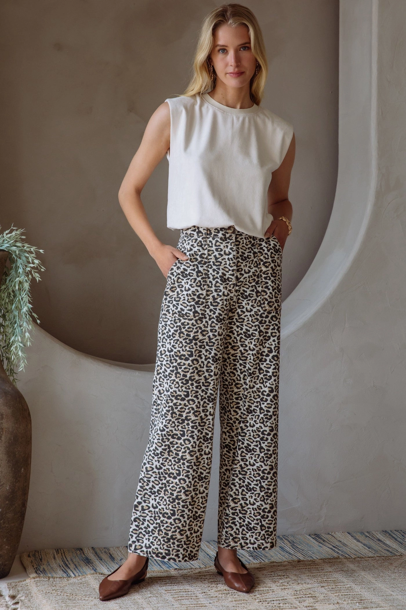 HighDensityWeave Anti Chafe Lining GABRIELLA WASHED LEOPARD PRINT PANTS