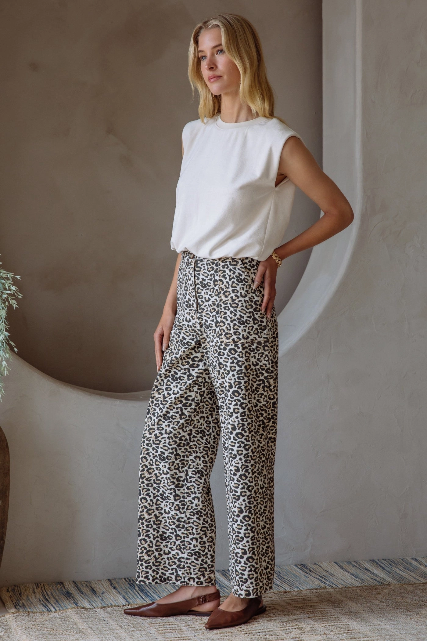 Reinforced Seams FunctionalZipper GABRIELLA WASHED LEOPARD PRINT PANTS